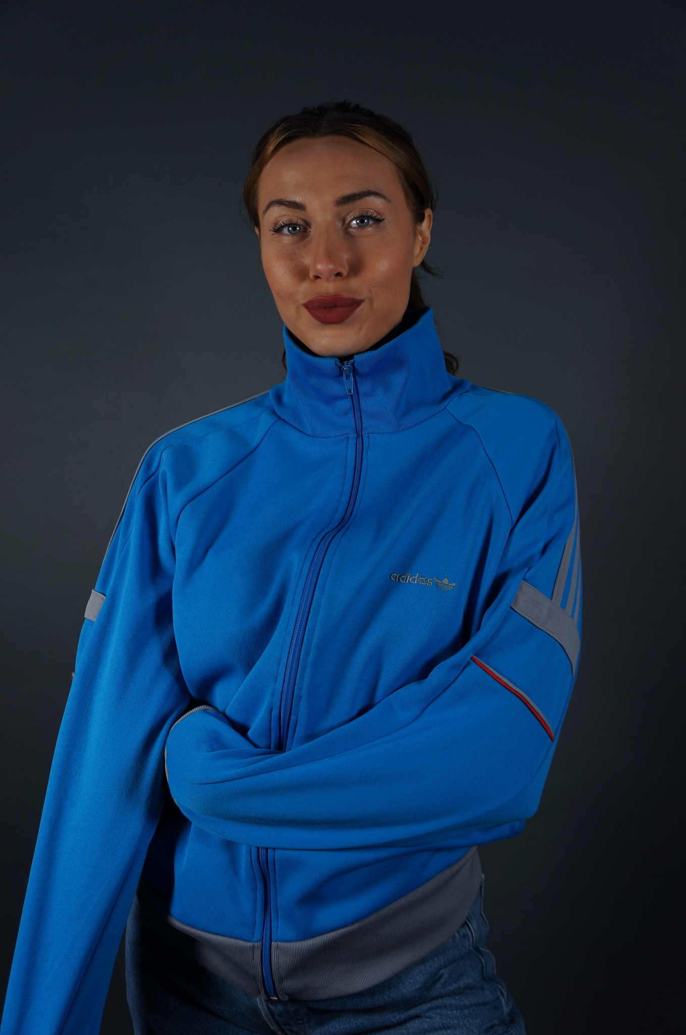 70er Adidas Blau & Grau Trainingsjacke — L