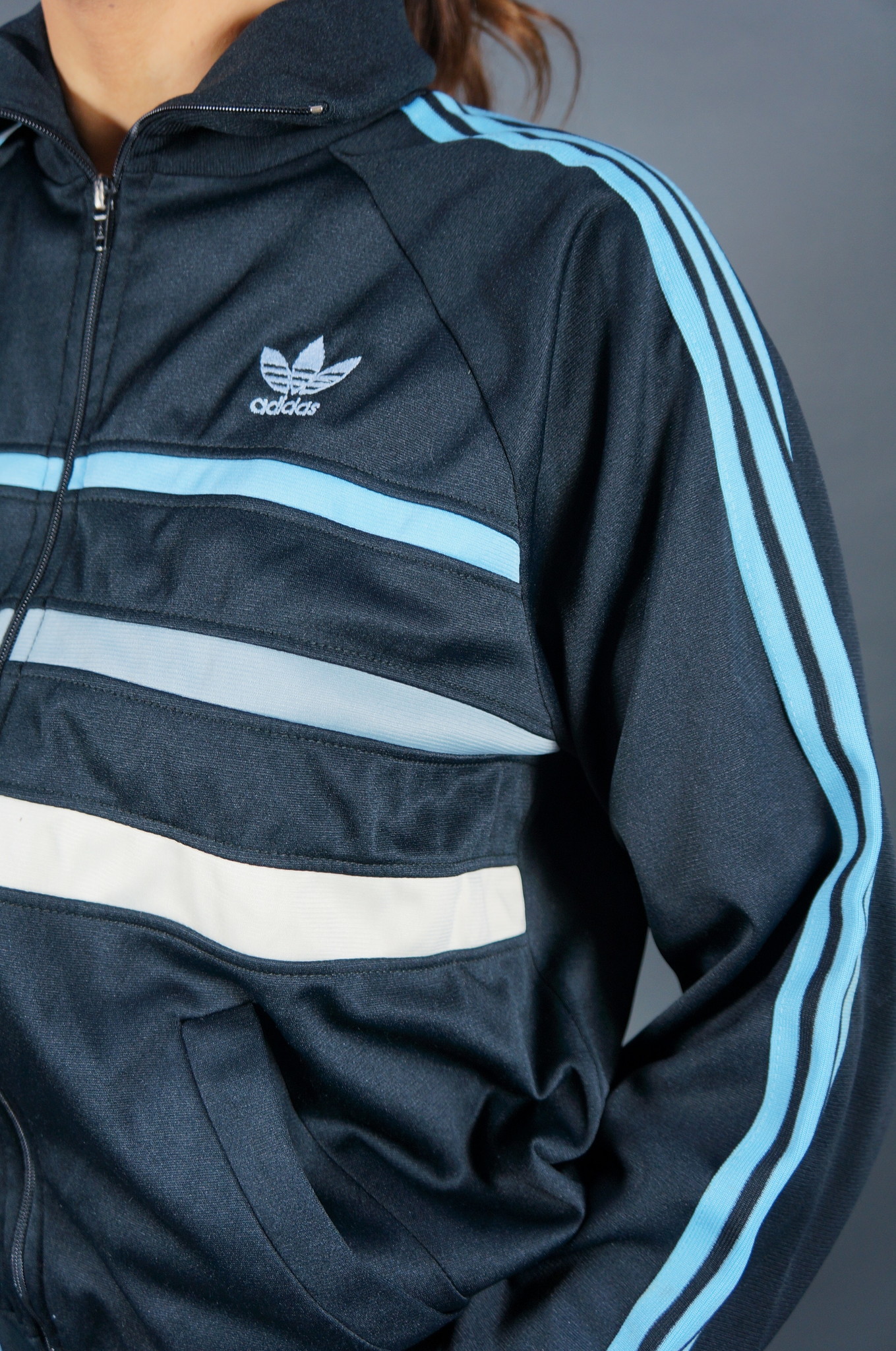 70er Adidas Trainingsjacke — Blau / Weiß