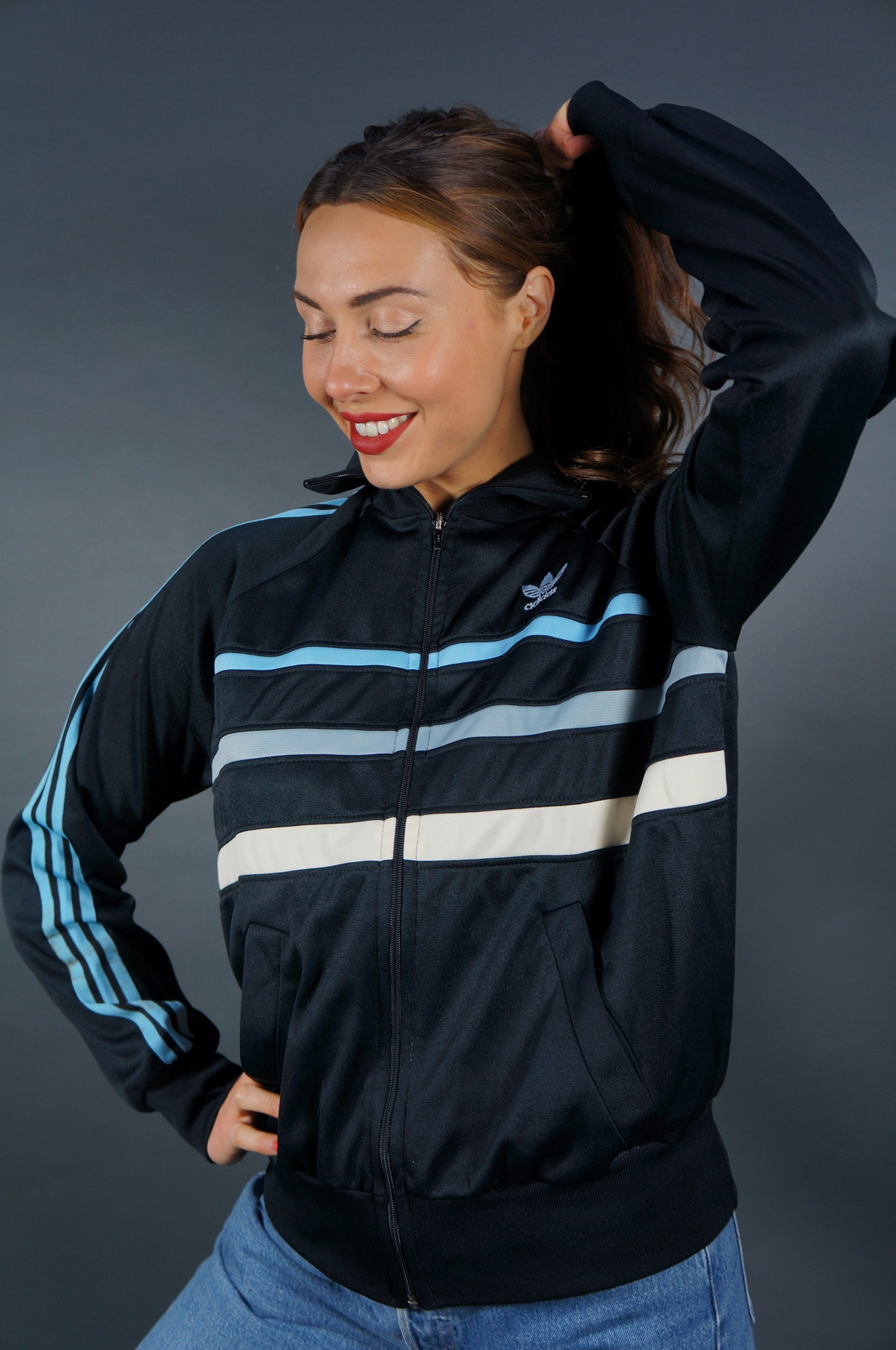 70er Adidas Trainingsjacke — Blau / Weiß