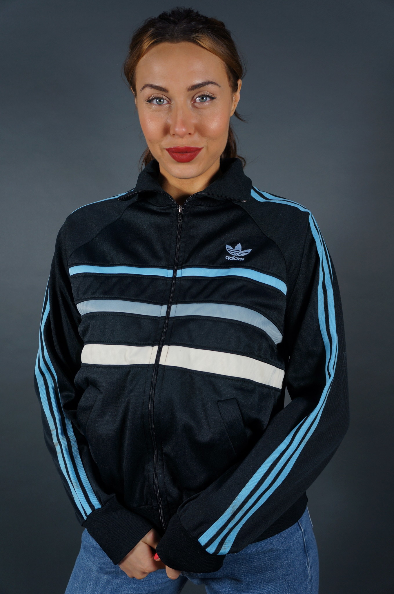 70er Adidas Trainingsjacke — Blau / Weiß