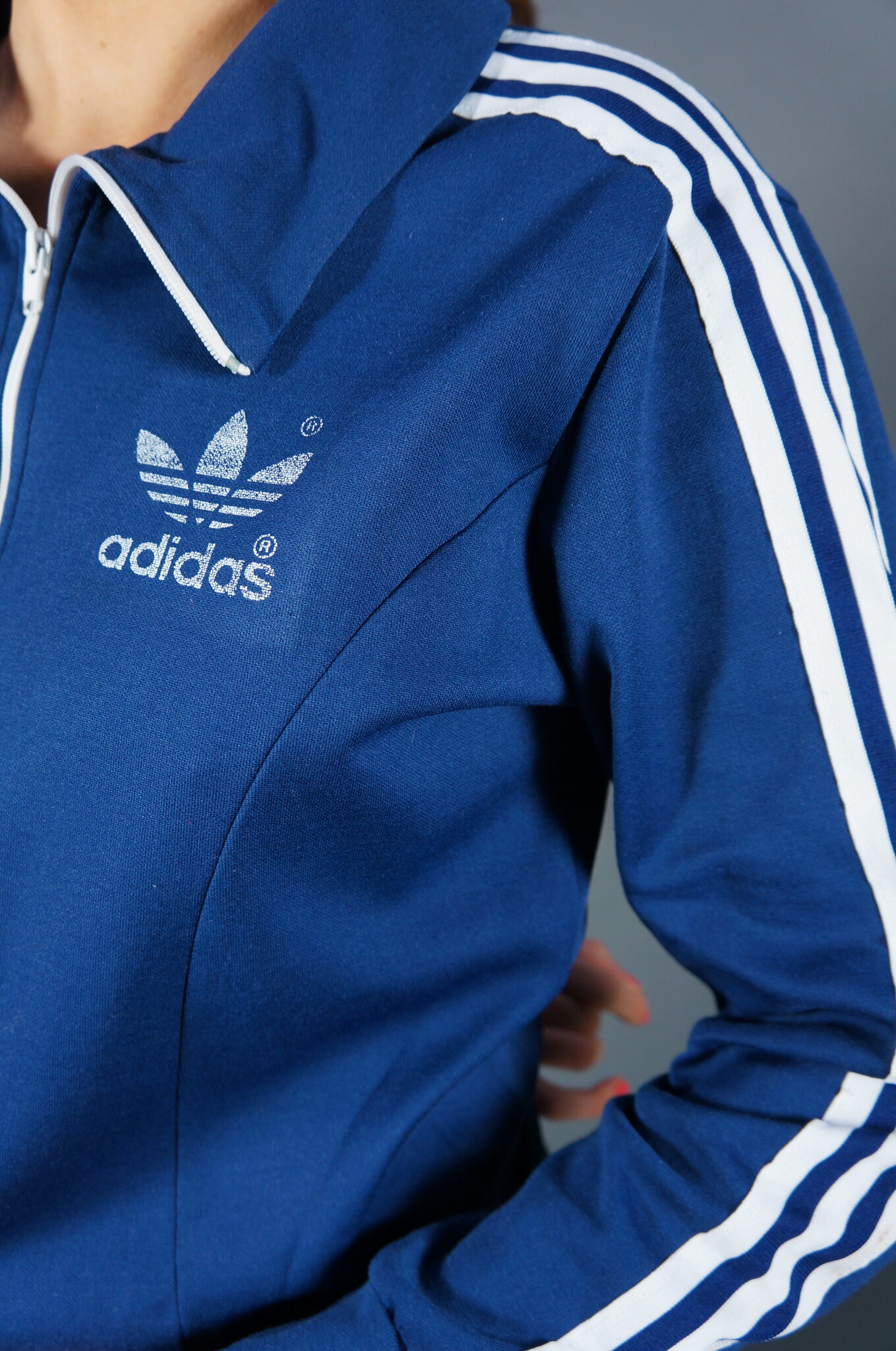 70er Adidas Blau & Weiß Trainingsjacke — S/M