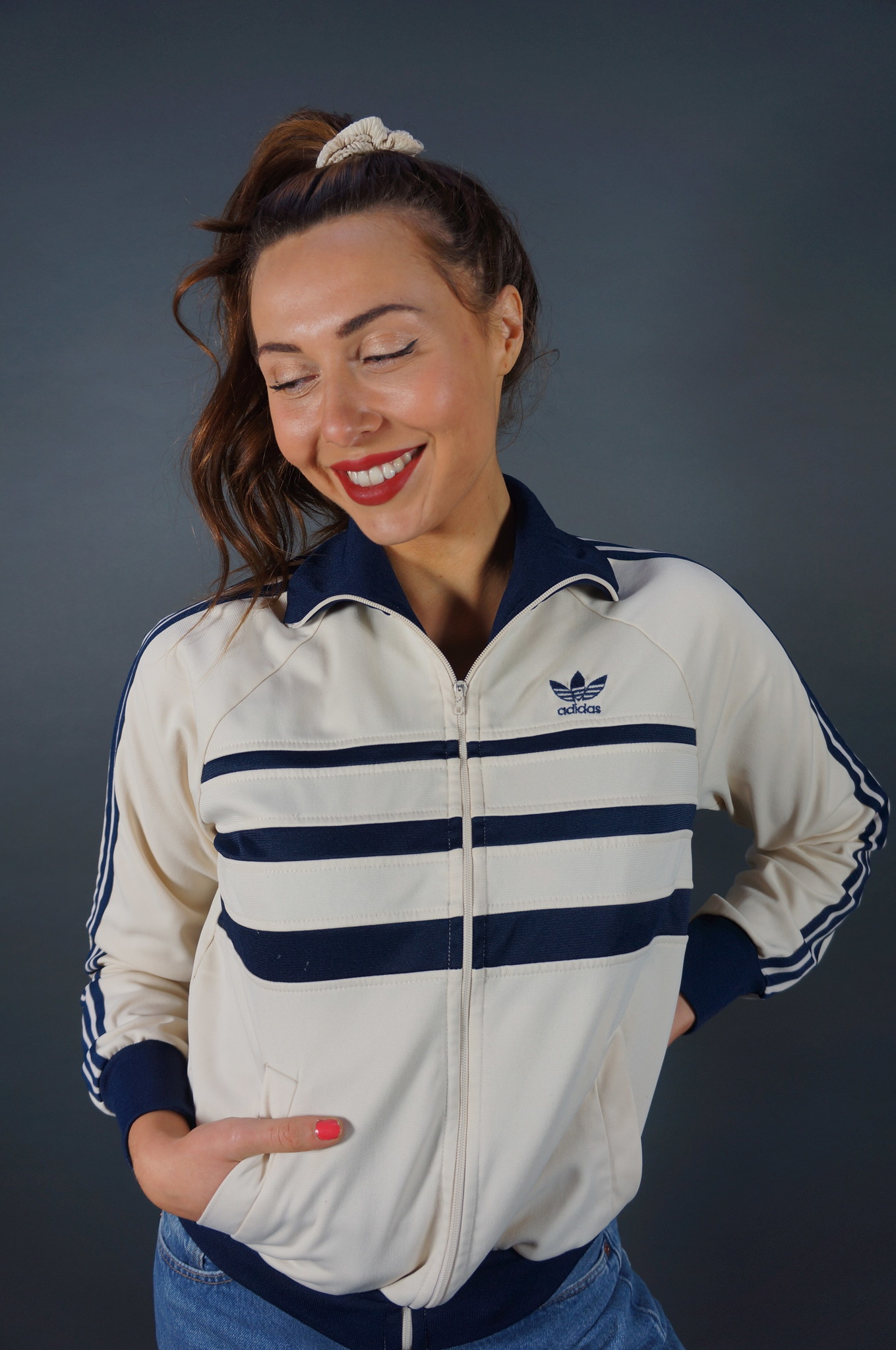 70er Adidas Trainingsjacke — Off-Weiß (Gelbstich)