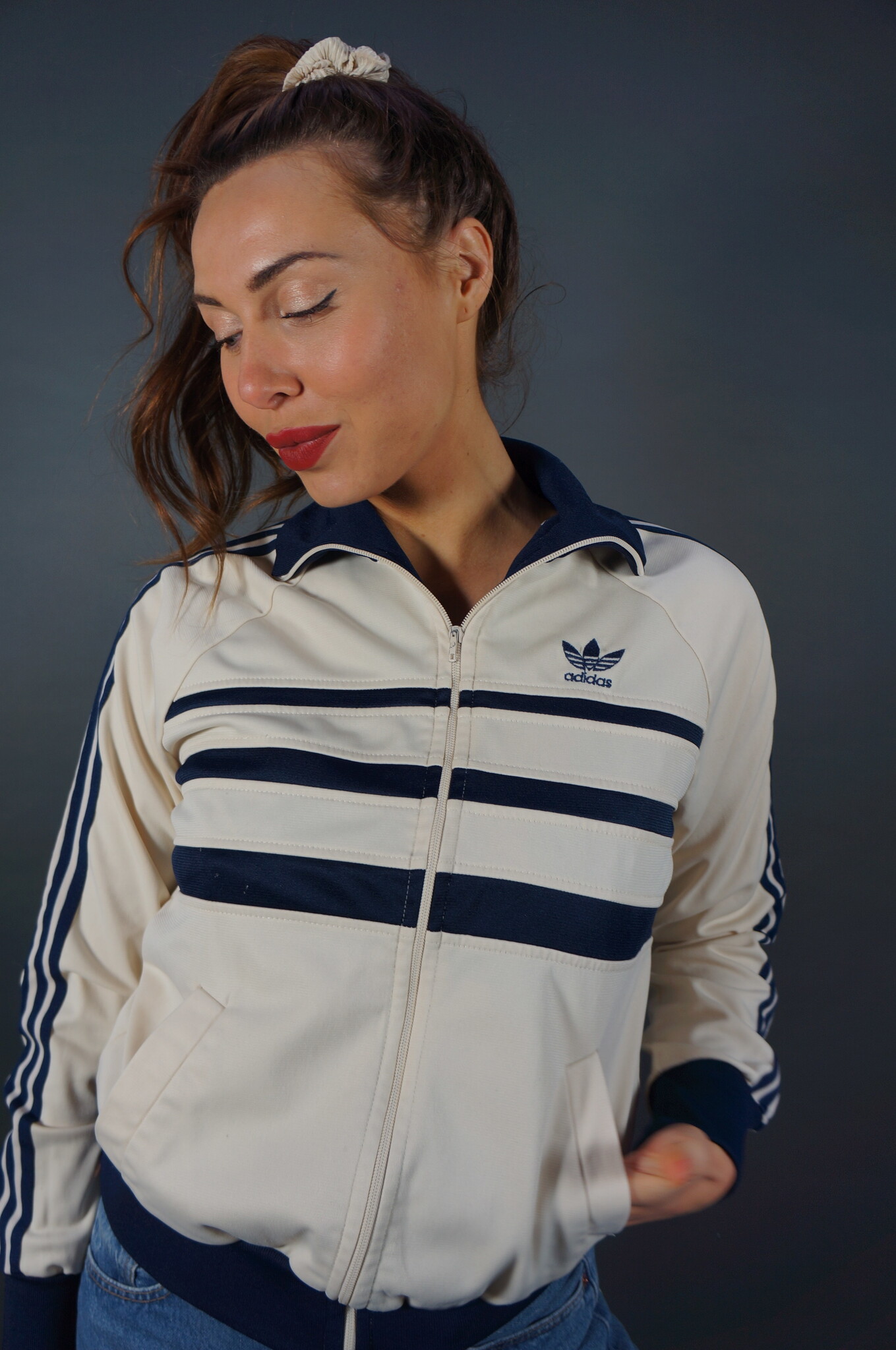 70er Adidas Trainingsjacke — Off-Weiß (Gelbstich)