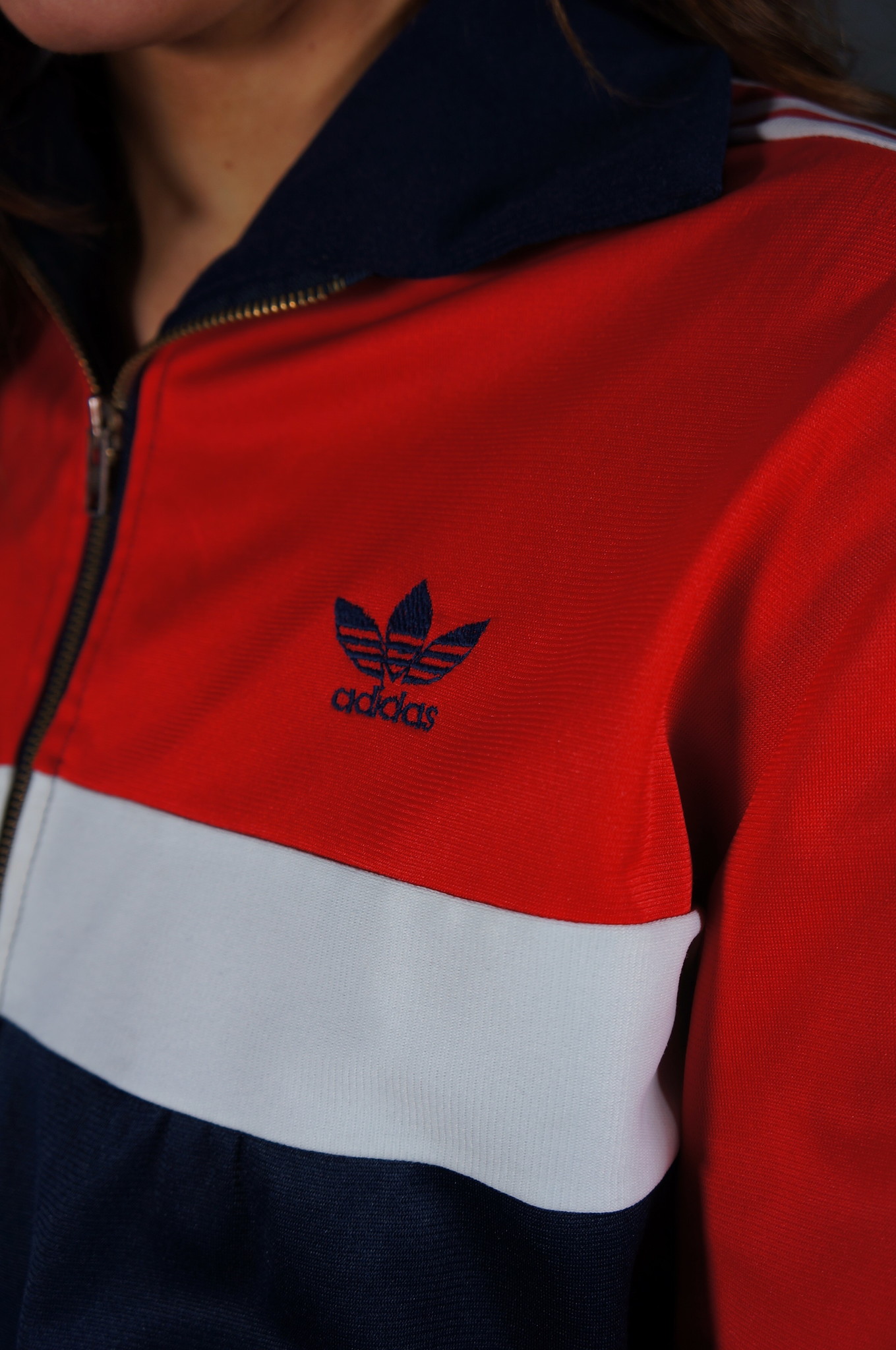 70er Adidas Trainingsjacke — Rot / Weiß / Blau