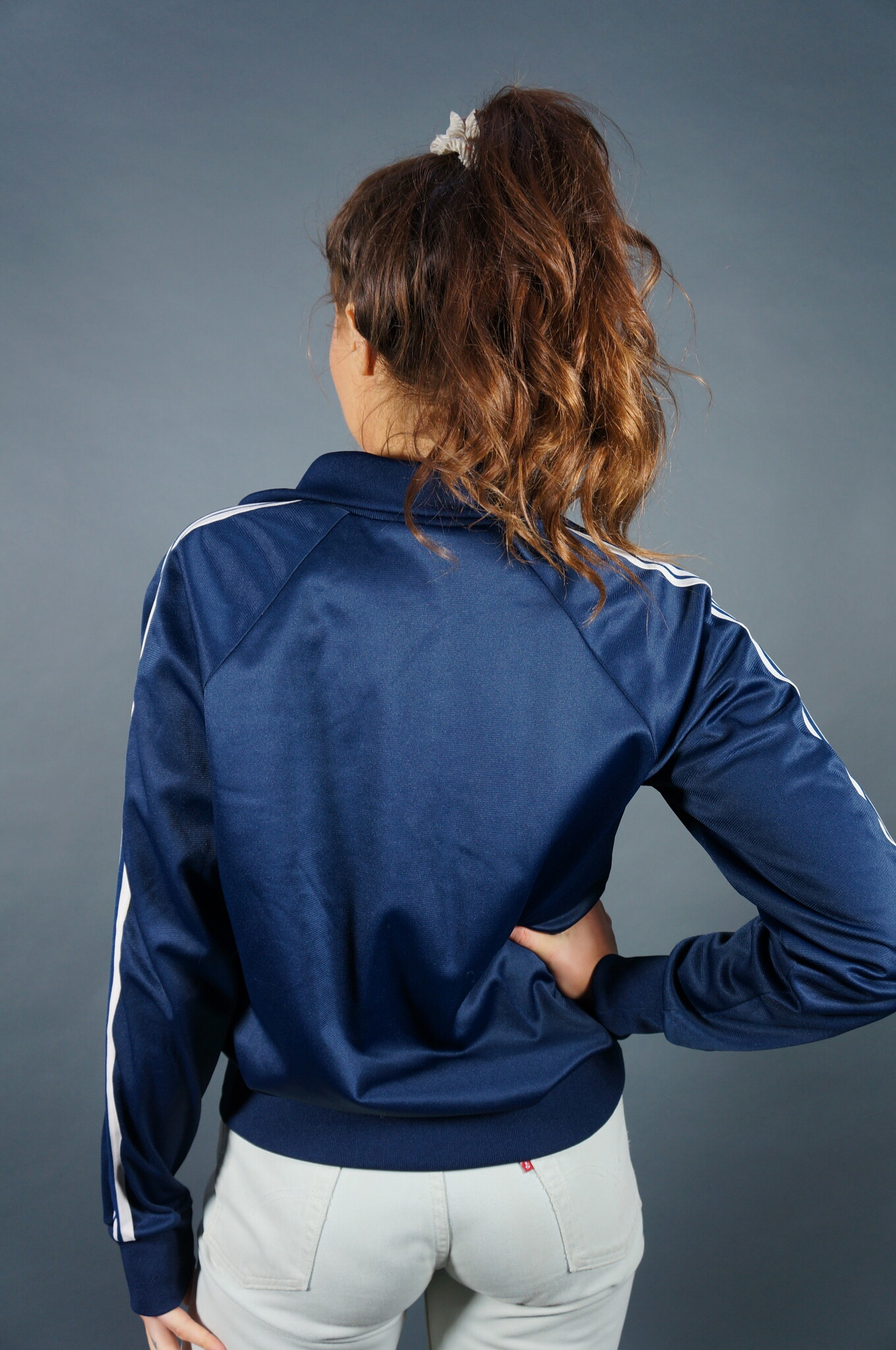 70er Adidas Trainingsjacke — Dunkelblau / Rot / Weiß