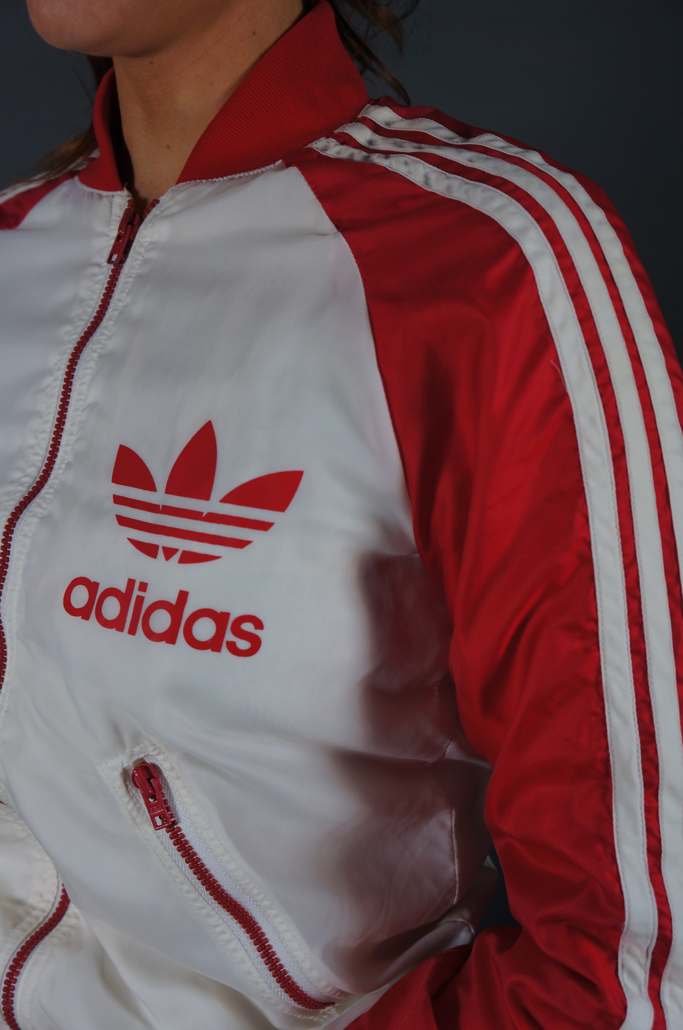 70er Adidas Rot & Weiß Trainingsjacke — M