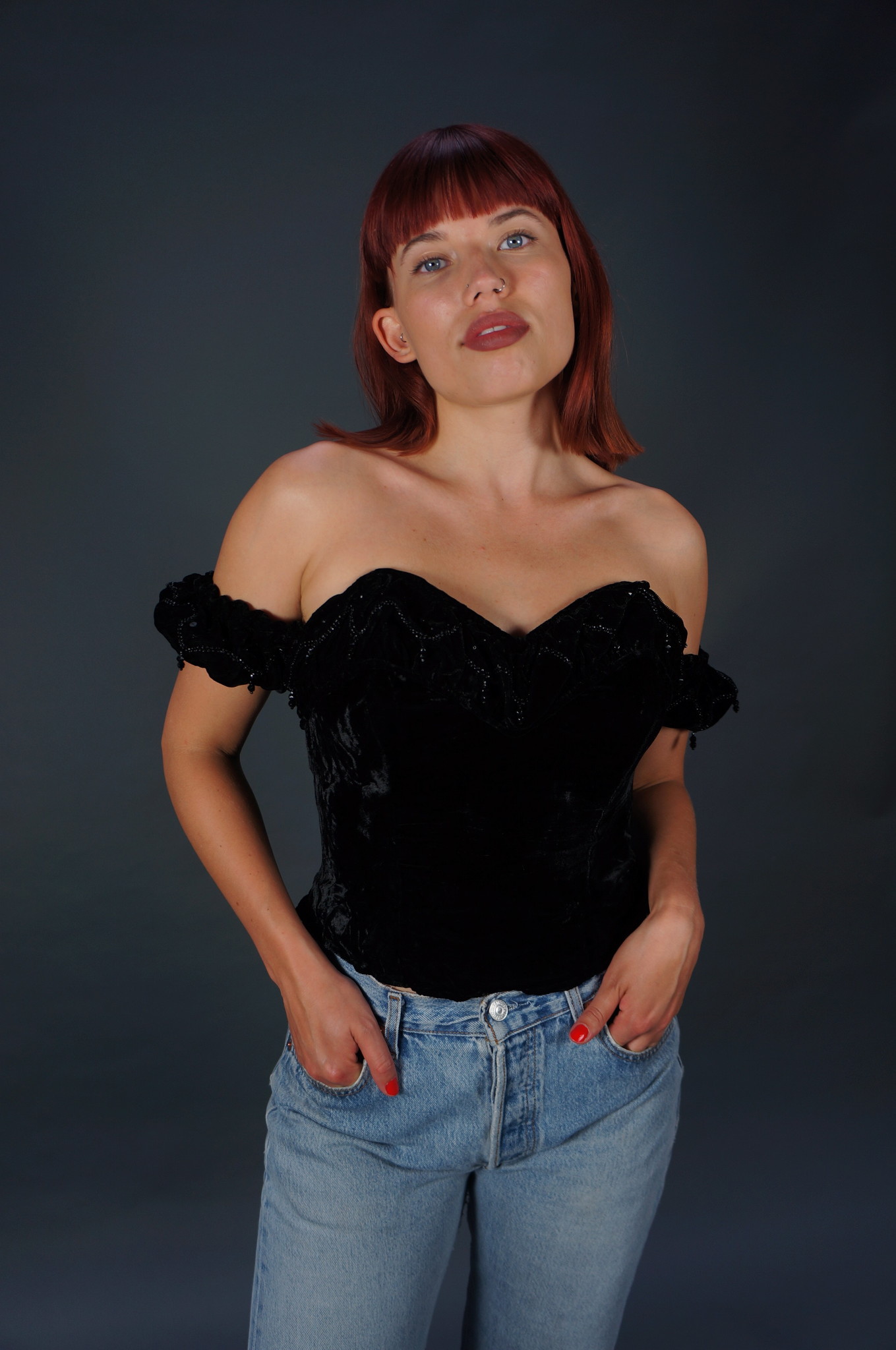 90s Velvet Beads Top