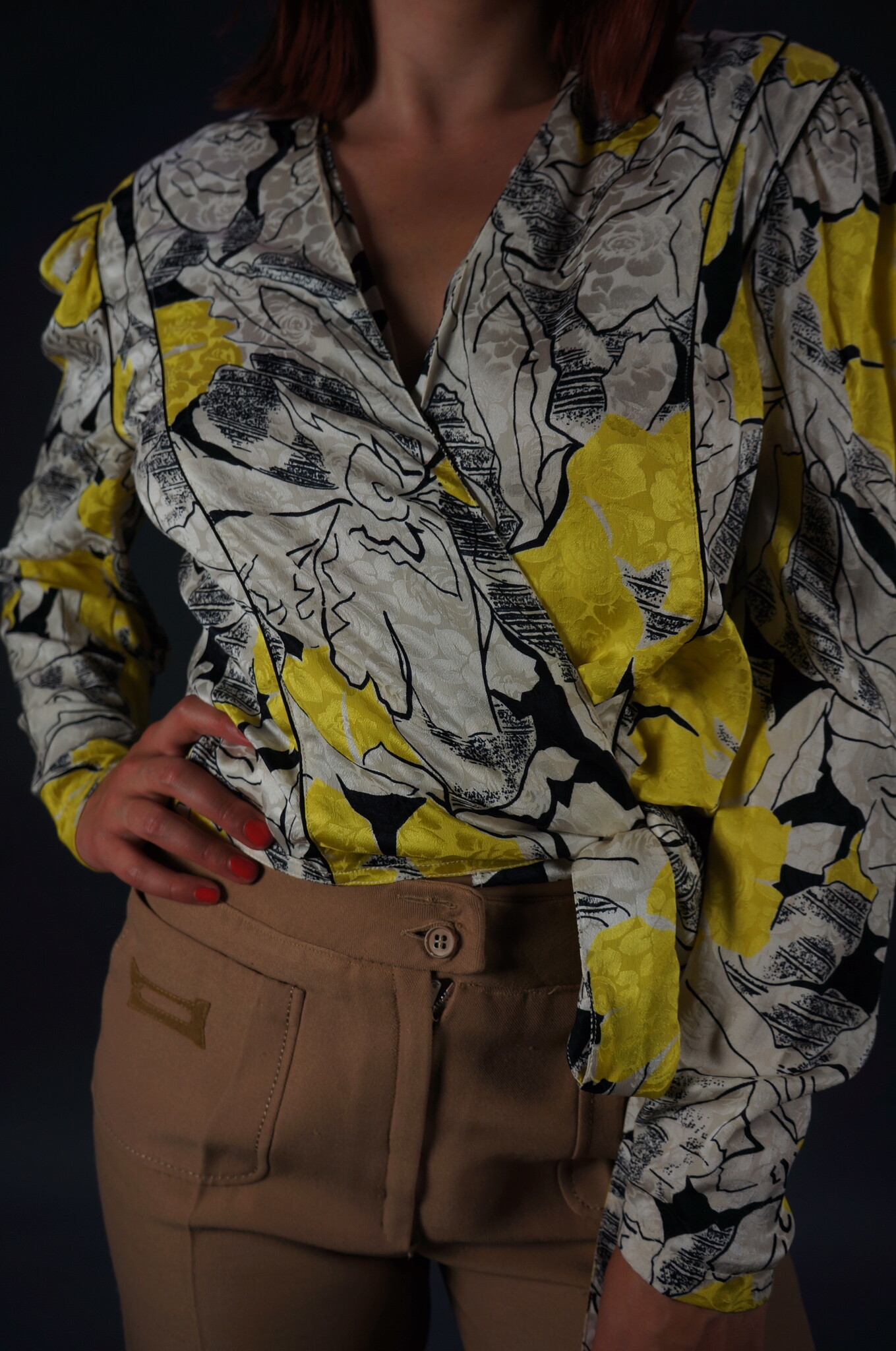 Louis Feraud Graphic Flower Wrap Blouse