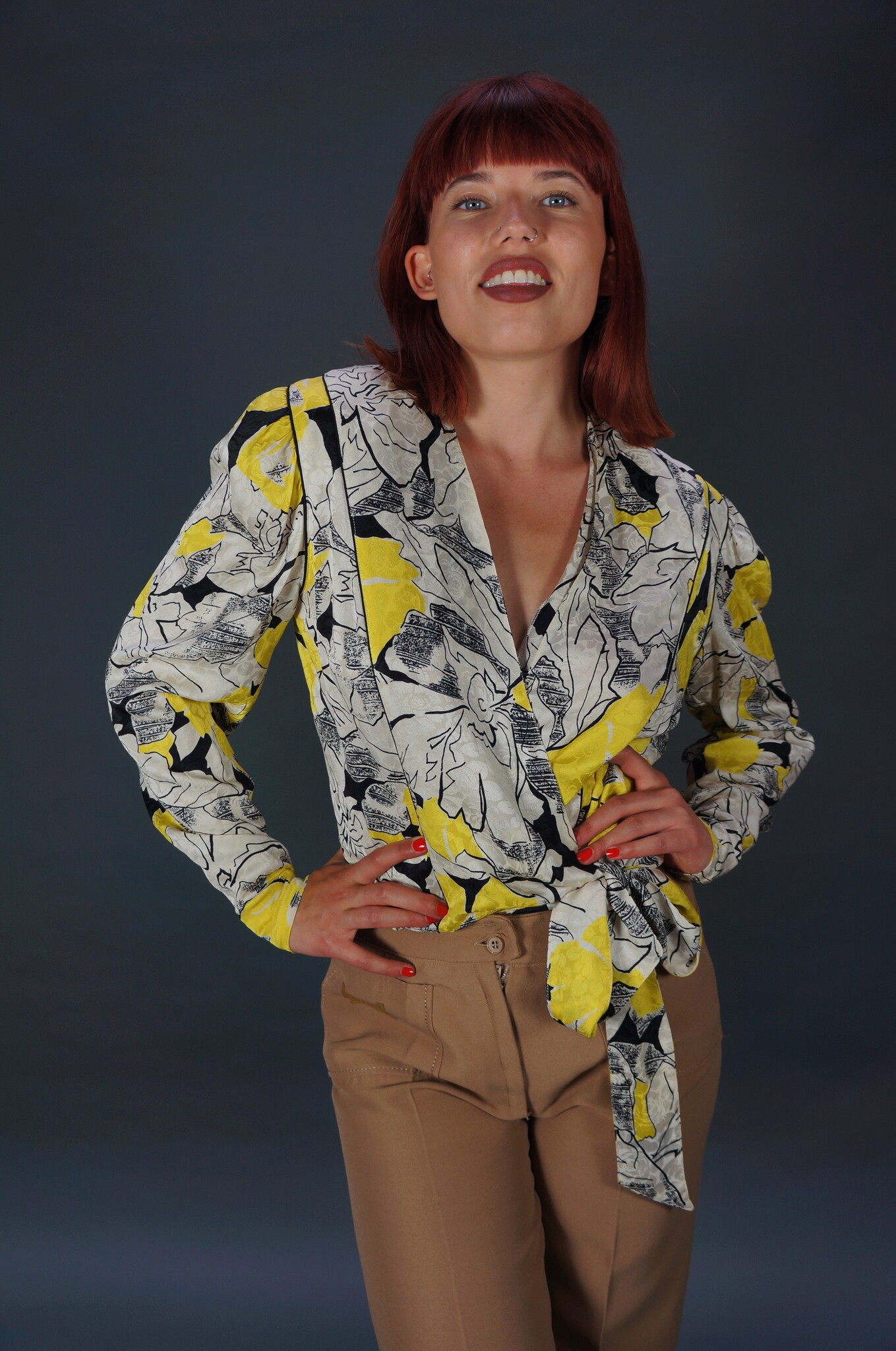 Louis Feraud Graphic Flower Wrap Blouse