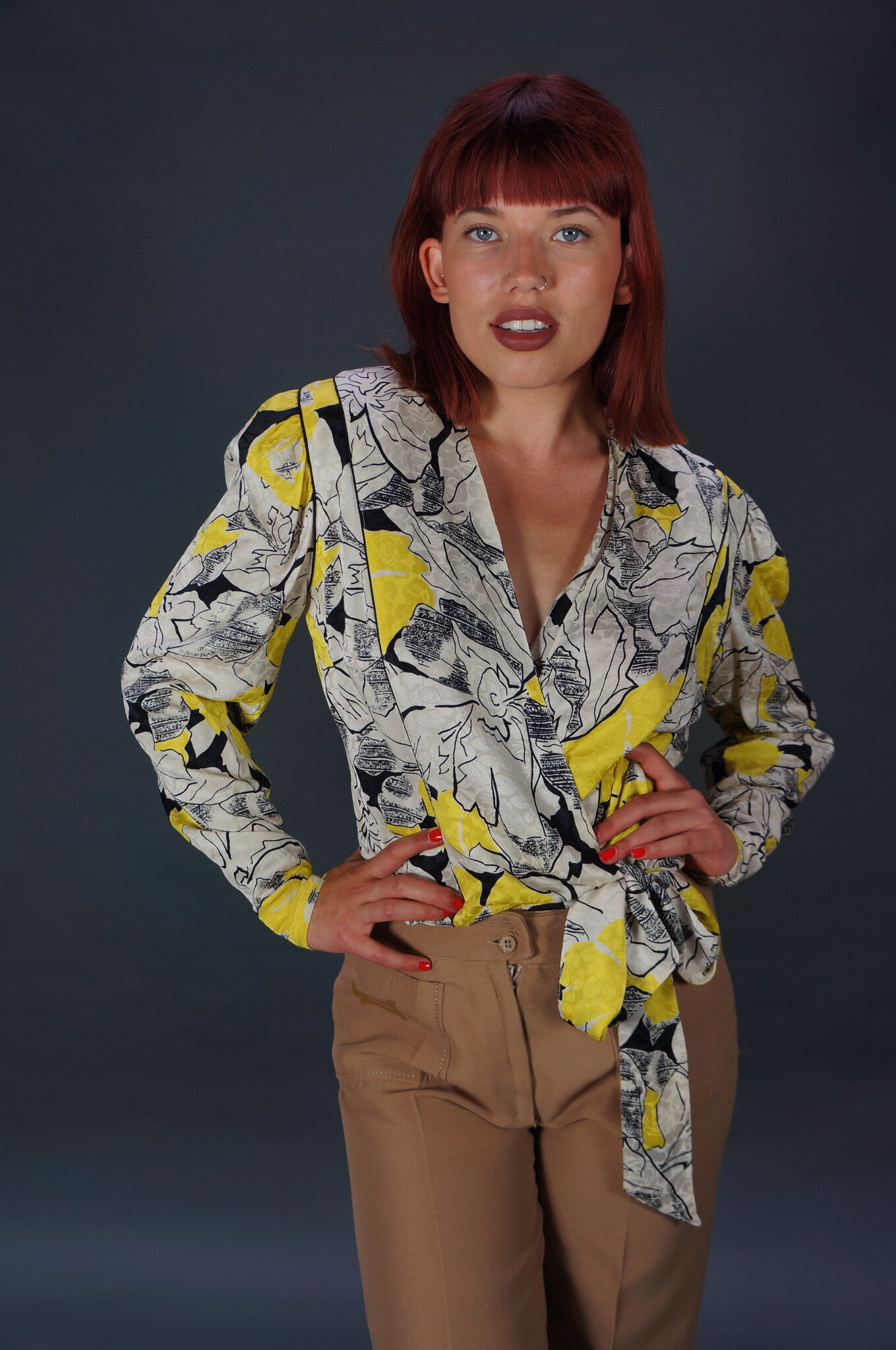 Louis Feraud Graphic Flower Wrap Blouse