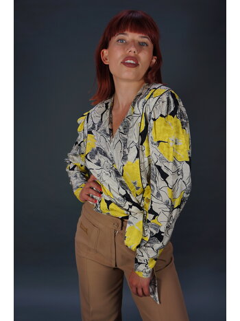 Louis Feraud Graphic Flower Wrap Blouse