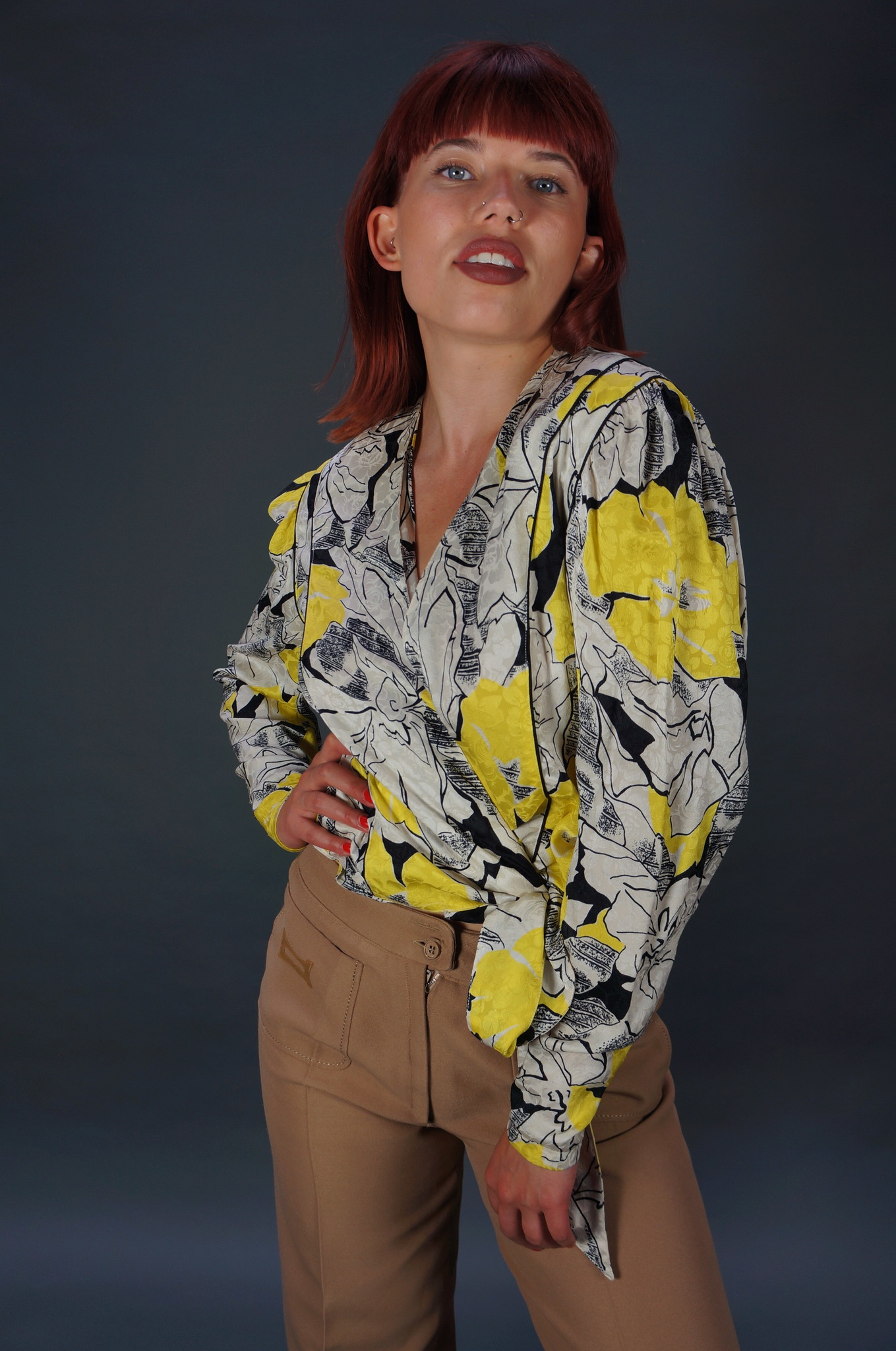Louis Feraud Graphic Flower Wrap Blouse