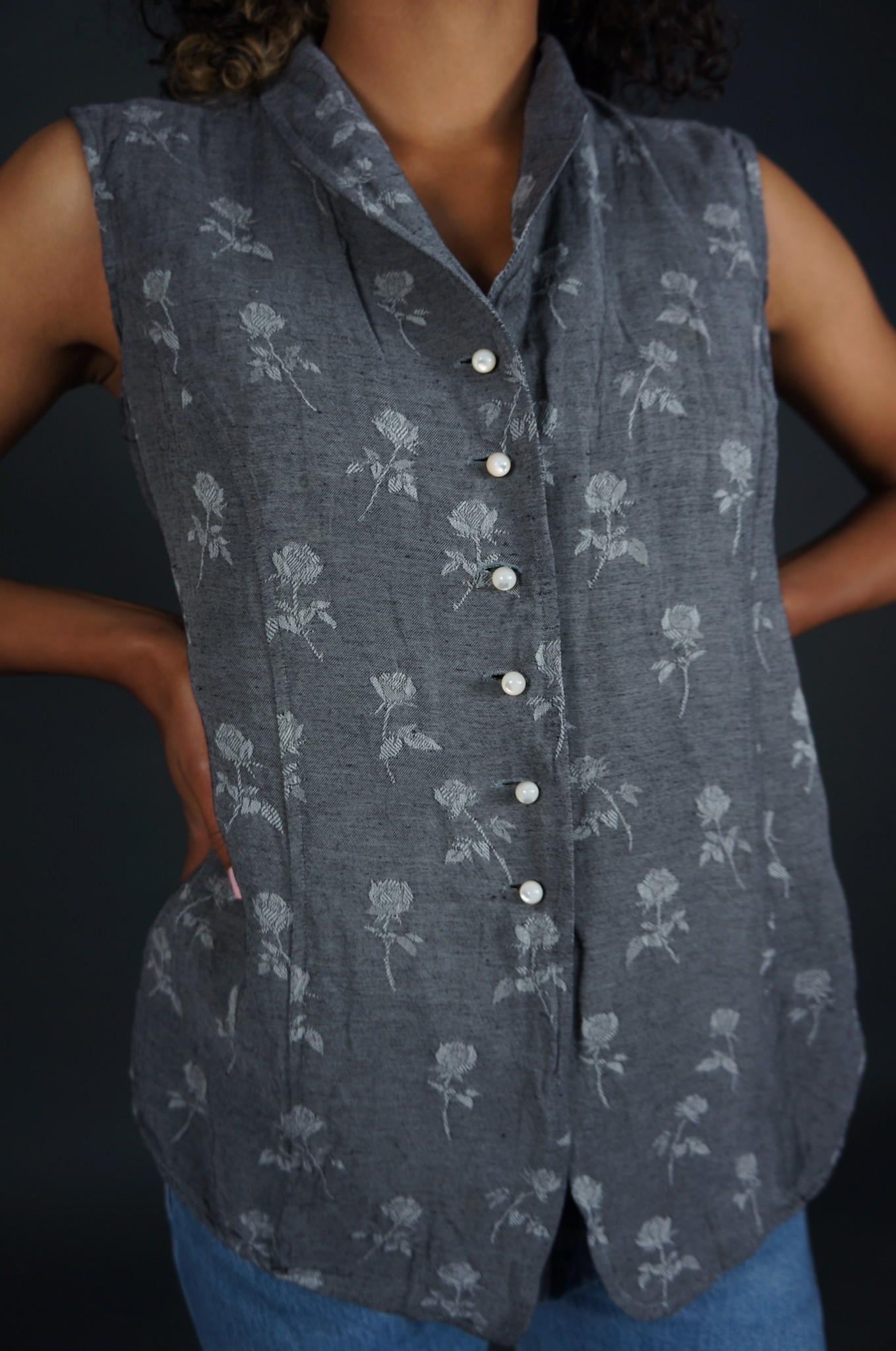 Escada Seidenbluse — Grau / Weiß