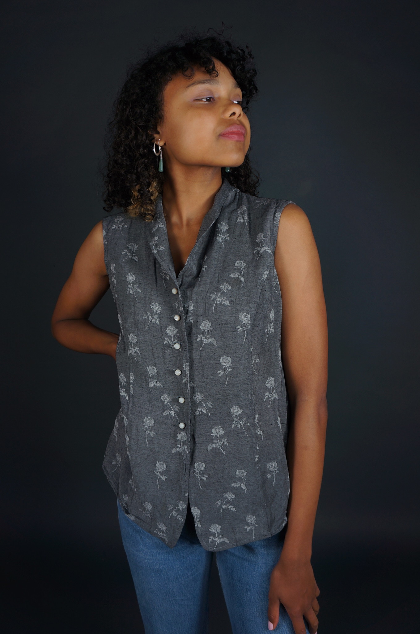 Escada Seidenbluse — Grau / Weiß