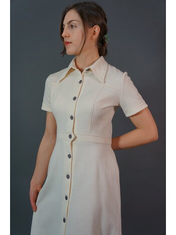 60's Stitched Cream Midi Dress