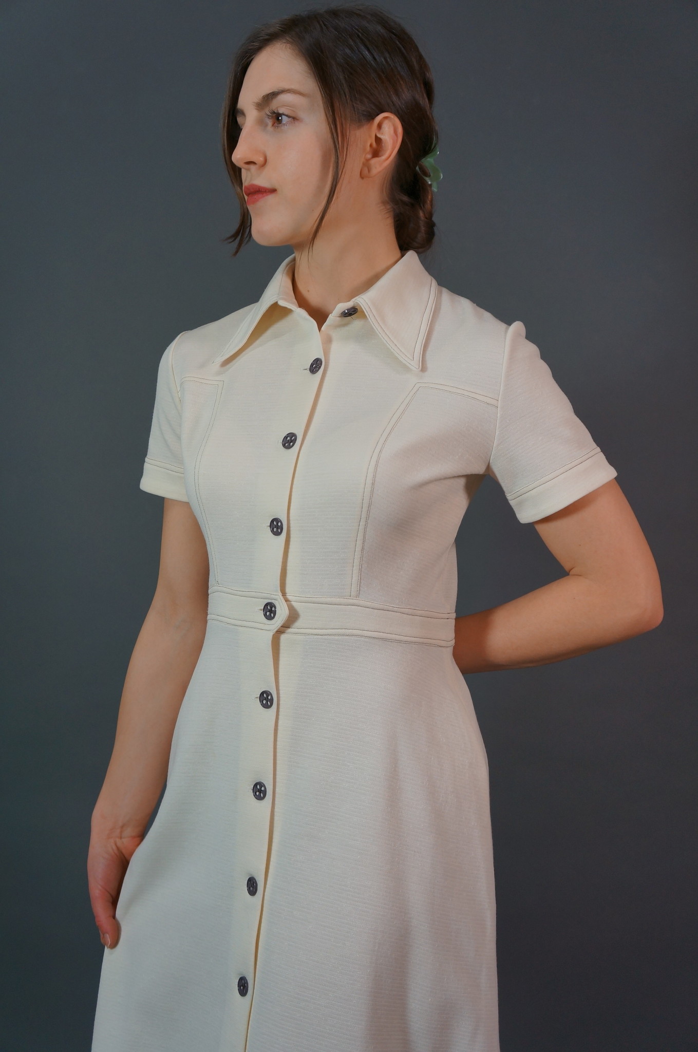 60's Stitched Cream Midi Dress