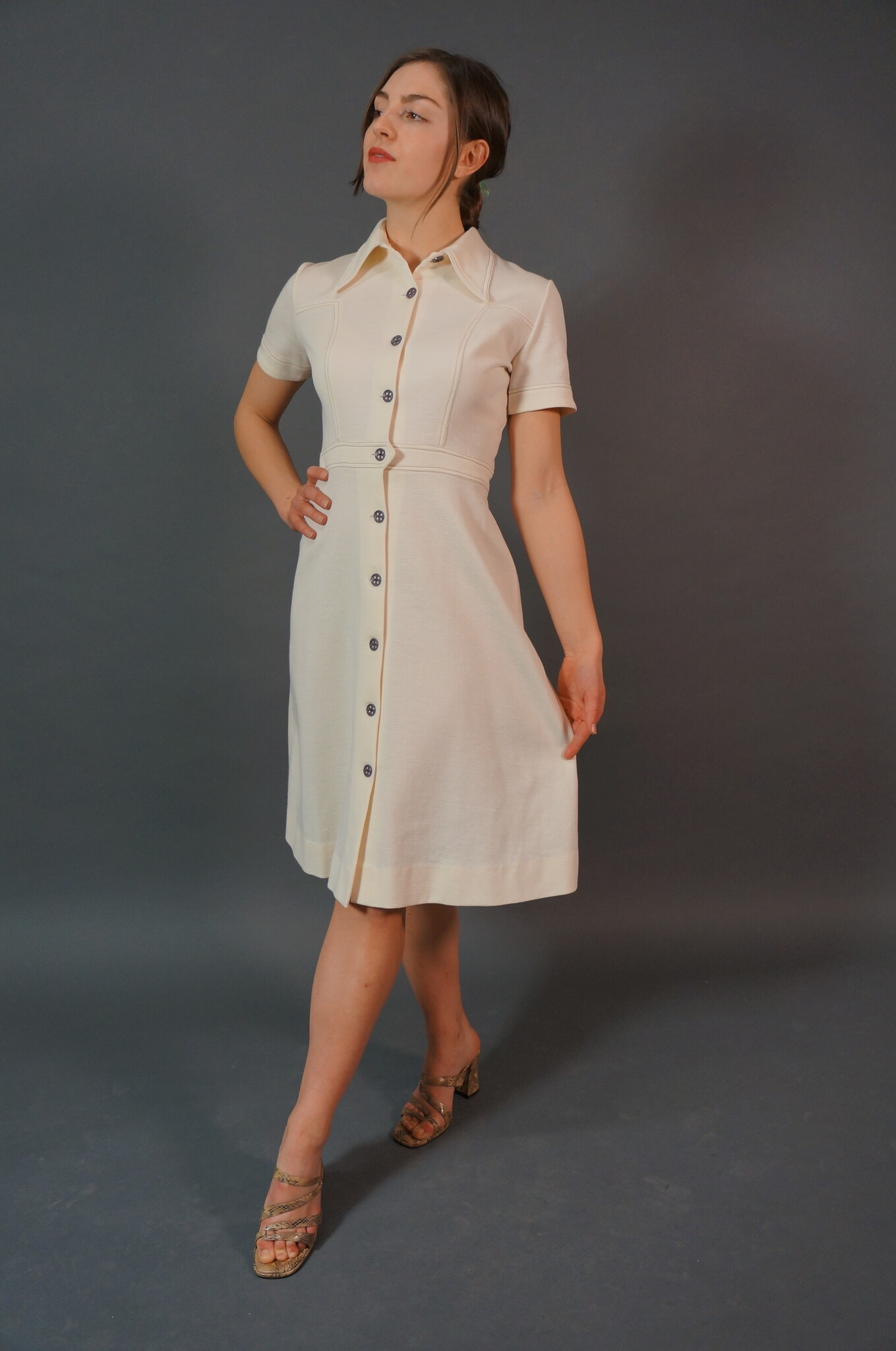 60's Stitched Cream Midi Dress