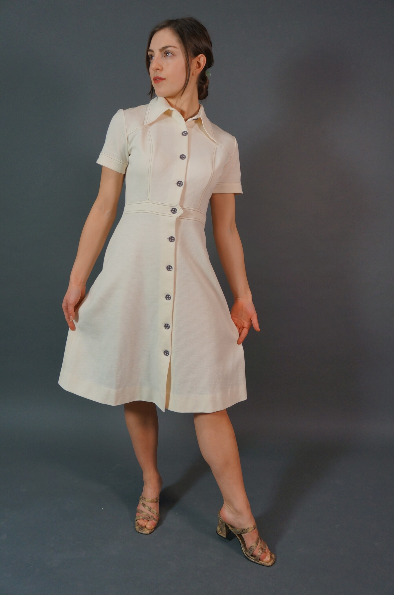 60's Stitched Cream Midi Dress
