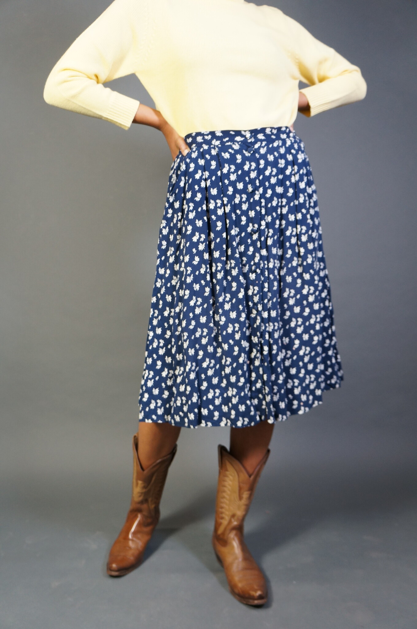 Front Button Flower Skirt