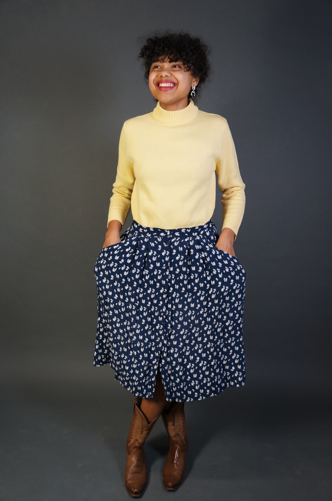 Front Button Flower Skirt