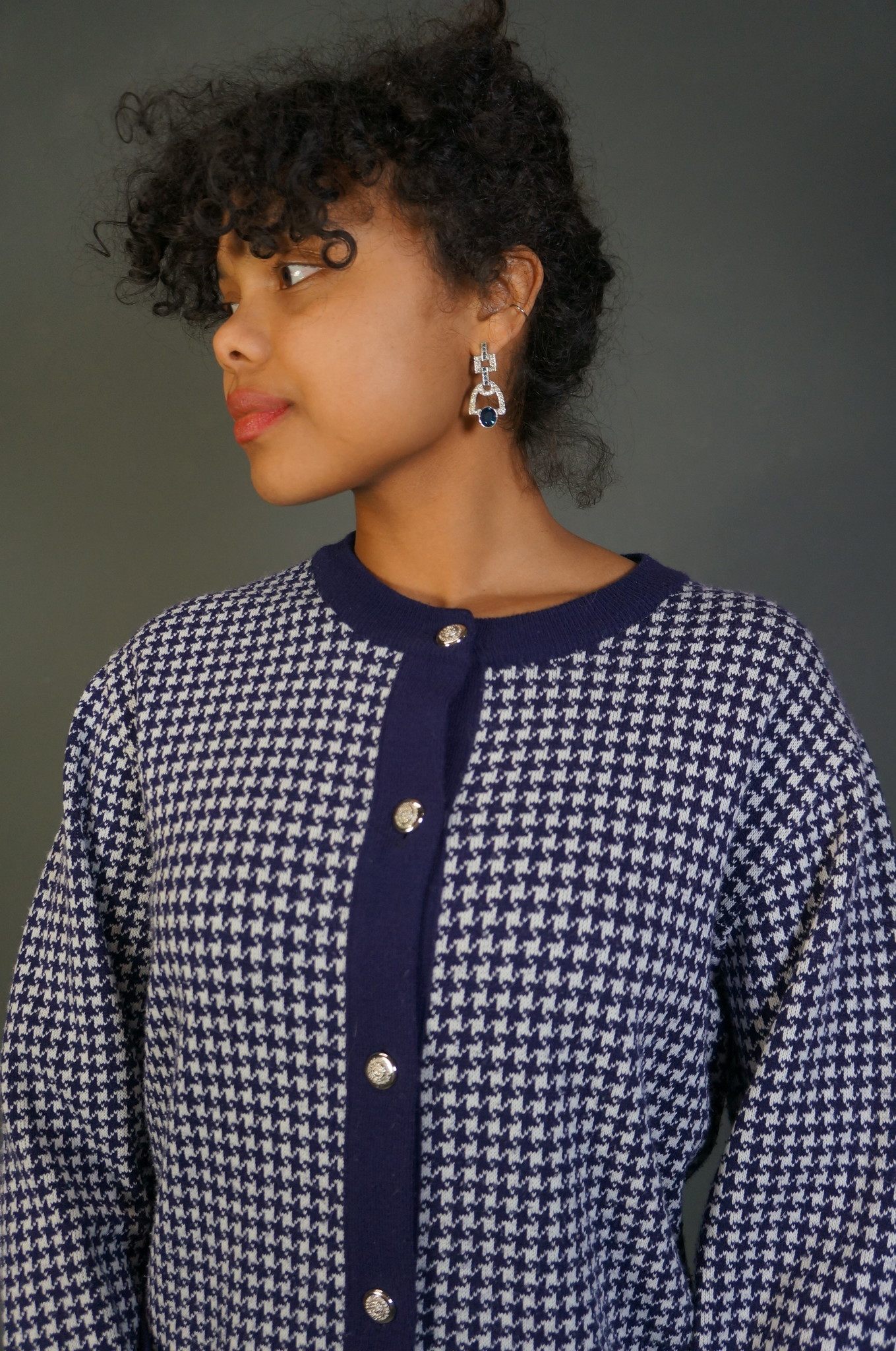 Pied-de-Poule Cardigan Rose