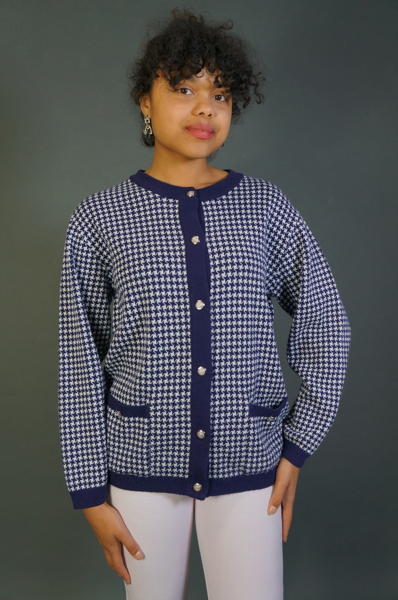 Pied-de-Poule Cardigan Rose