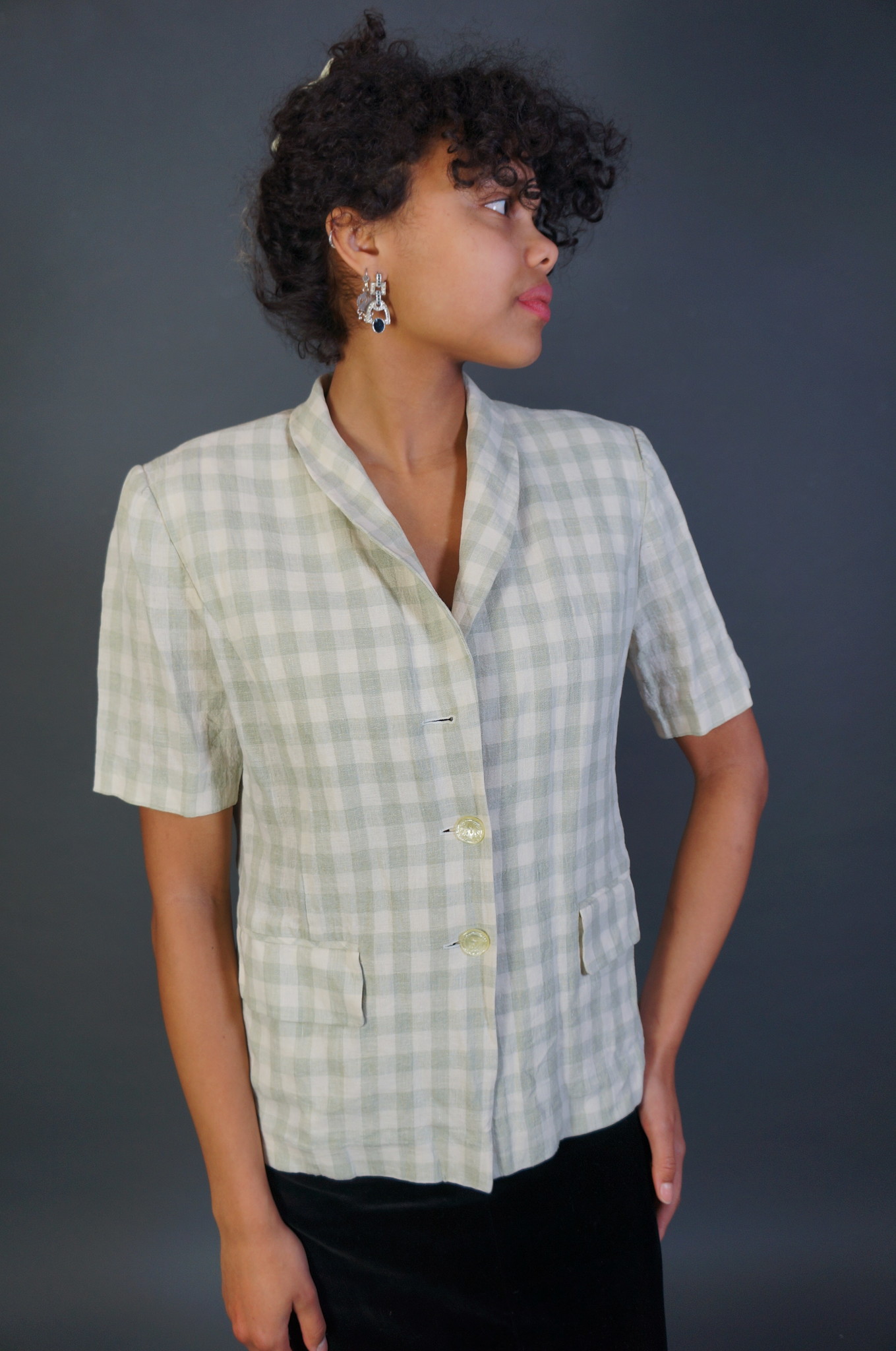 Louis Féraud Linen Gingham Blouse