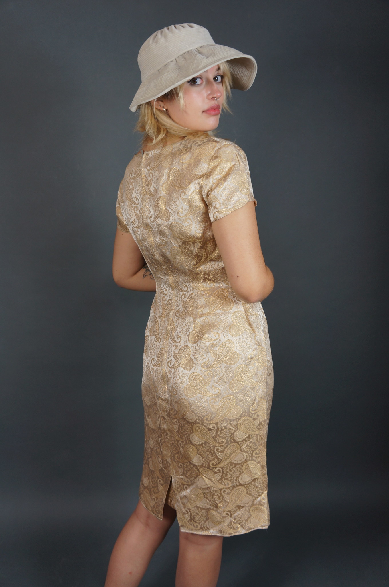 50's Gold Paisley Dress