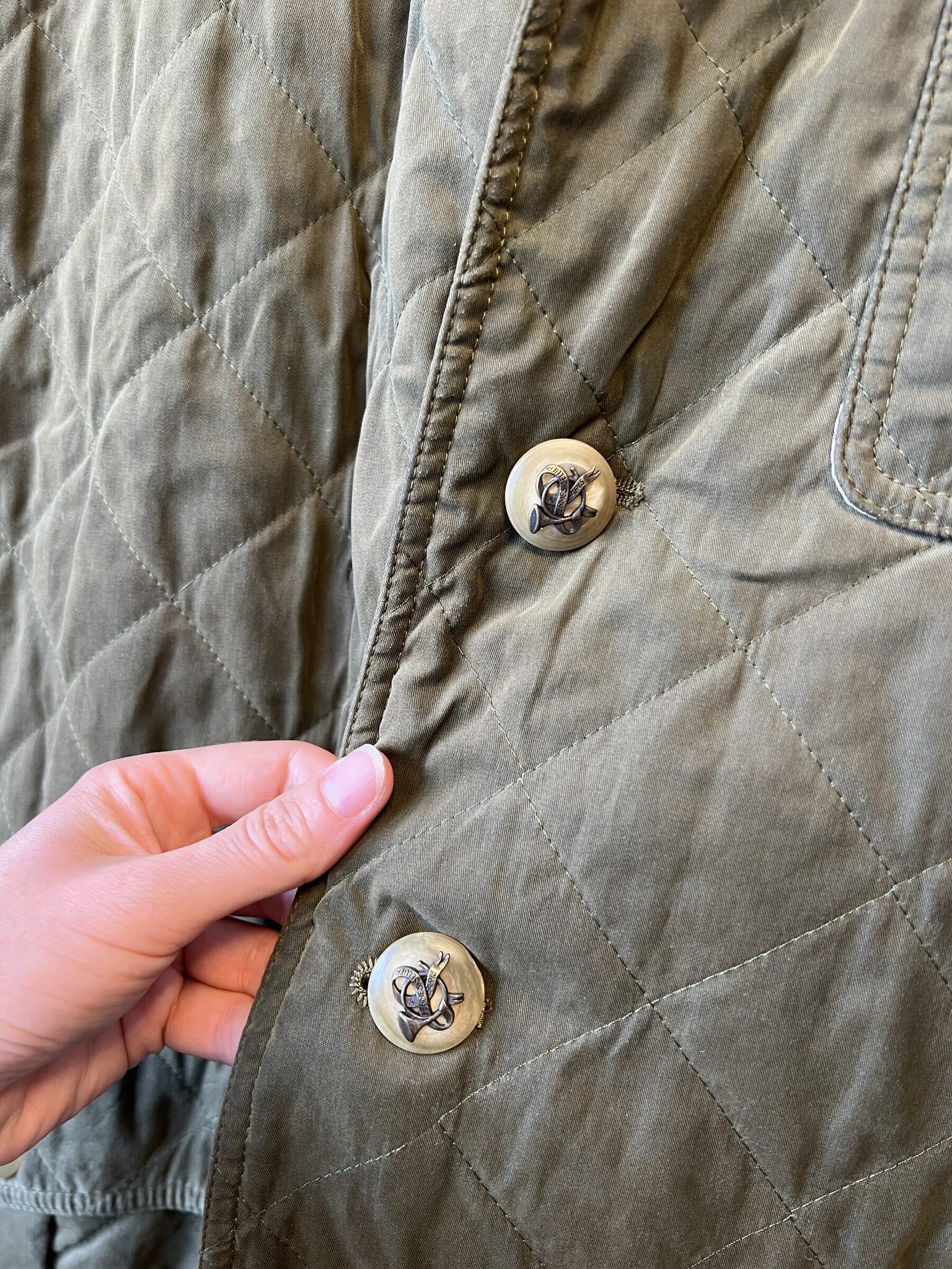 Hermès Gewatteerde herenjas olijfgroen maat L