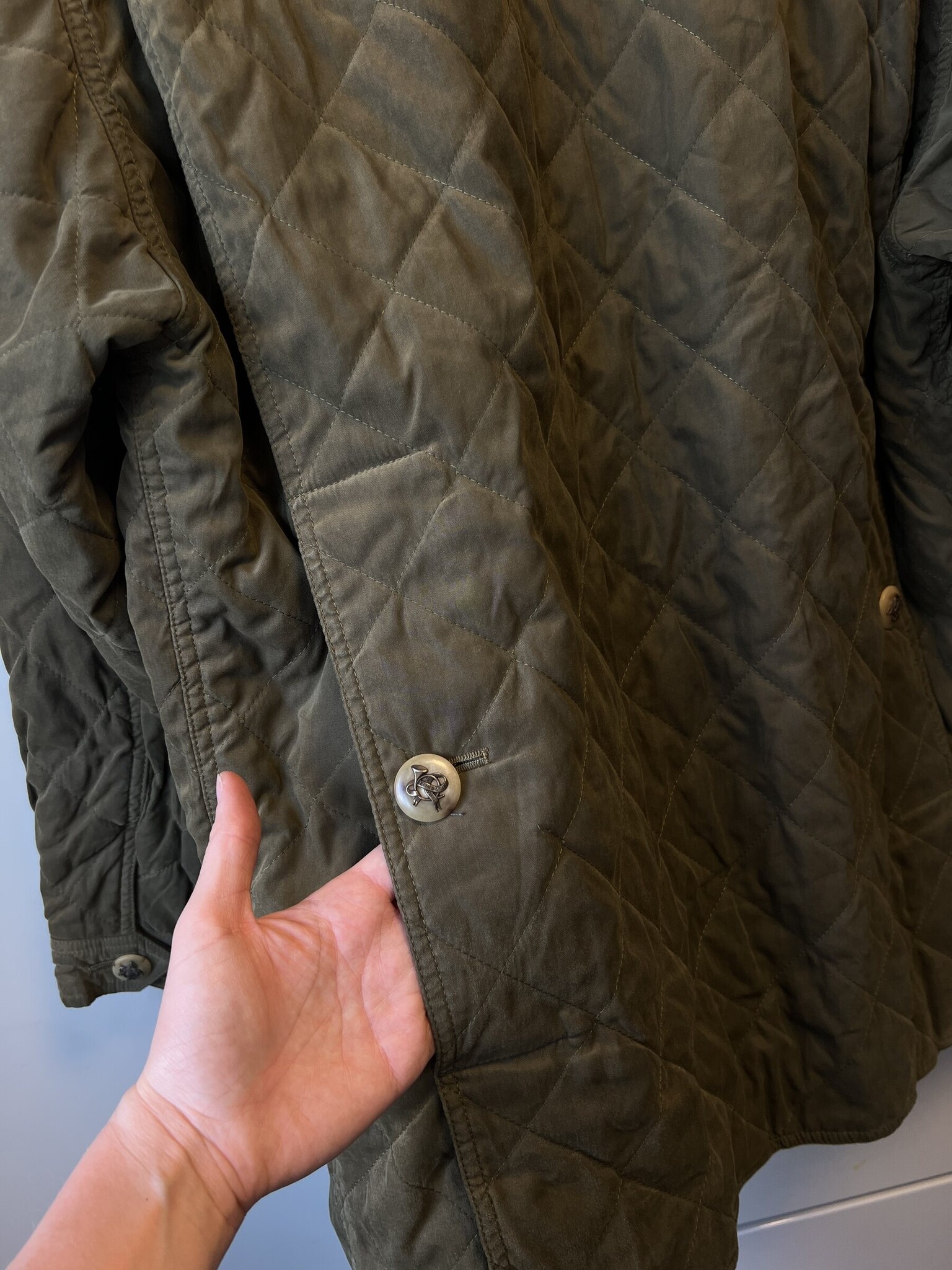 Hermès Gewatteerde herenjas olijfgroen maat L