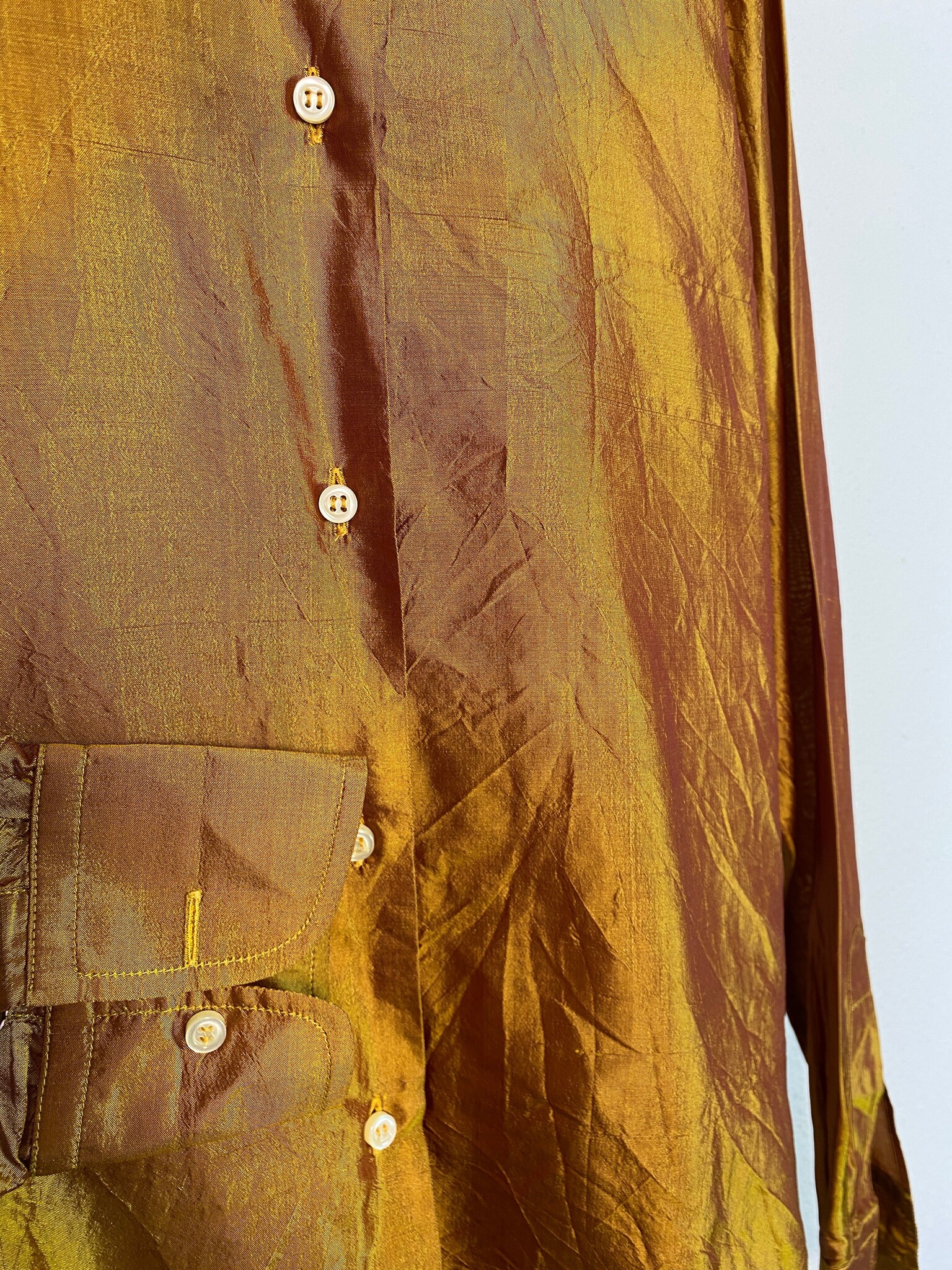 Etro zijden blouse iriserend goud, maatlabel 42