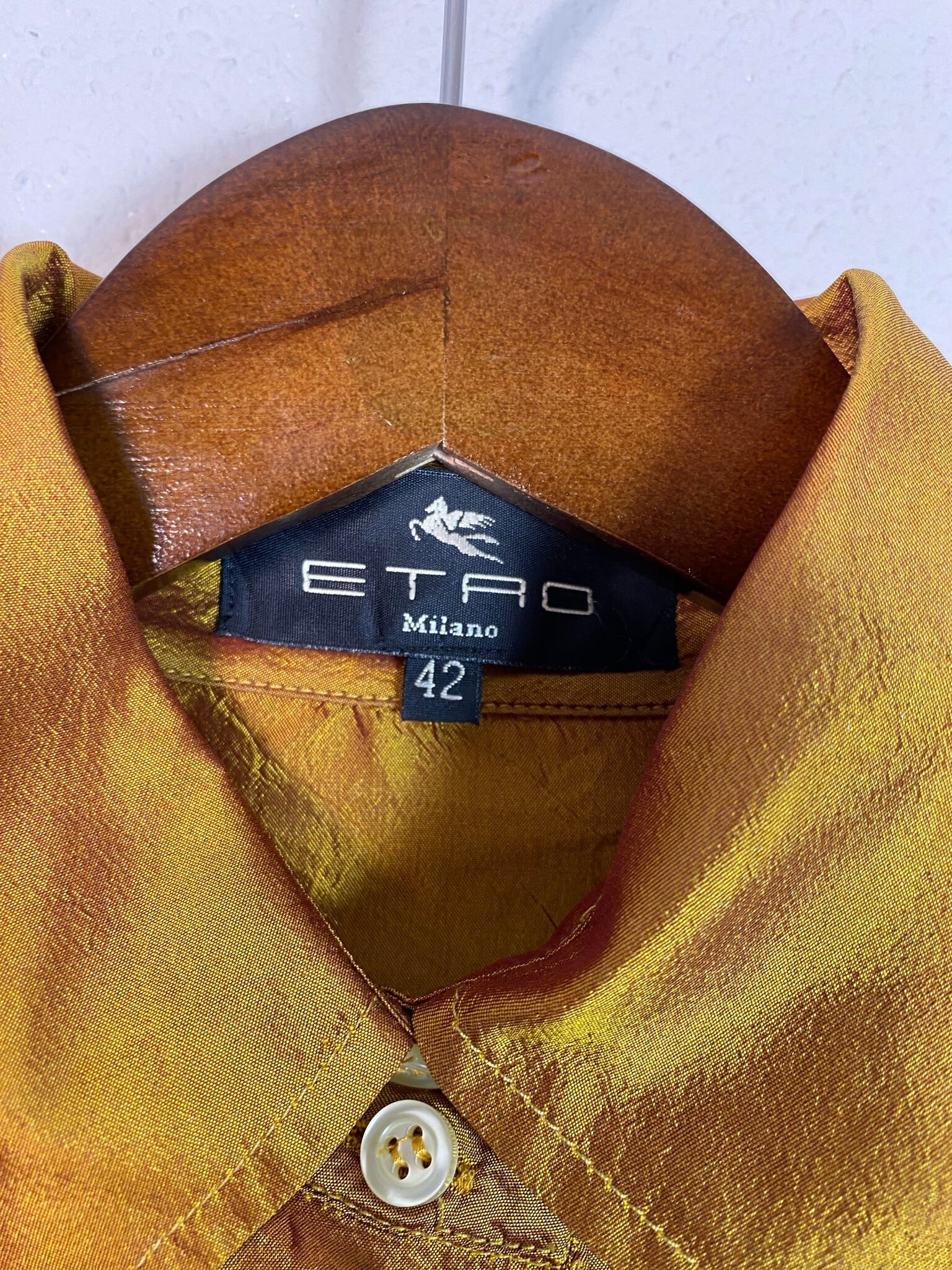 Etro zijden blouse iriserend goud, maatlabel 42