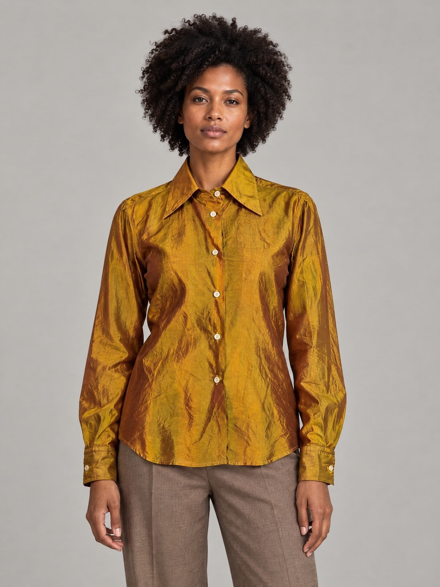 Etro zijden blouse iriserend goud, maatlabel 42