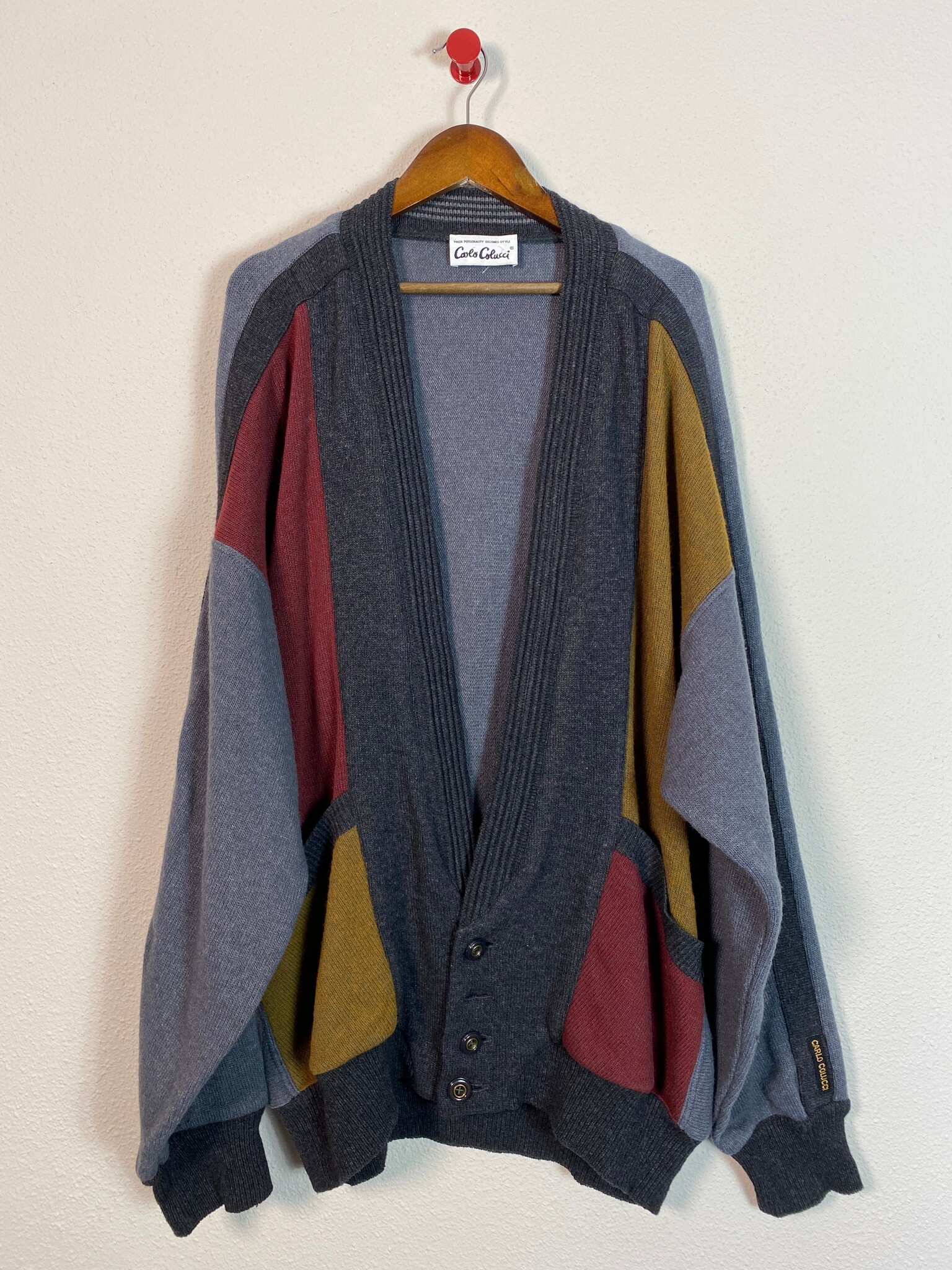 Carlo Colucci vintage colourblock vest grijs rood oker