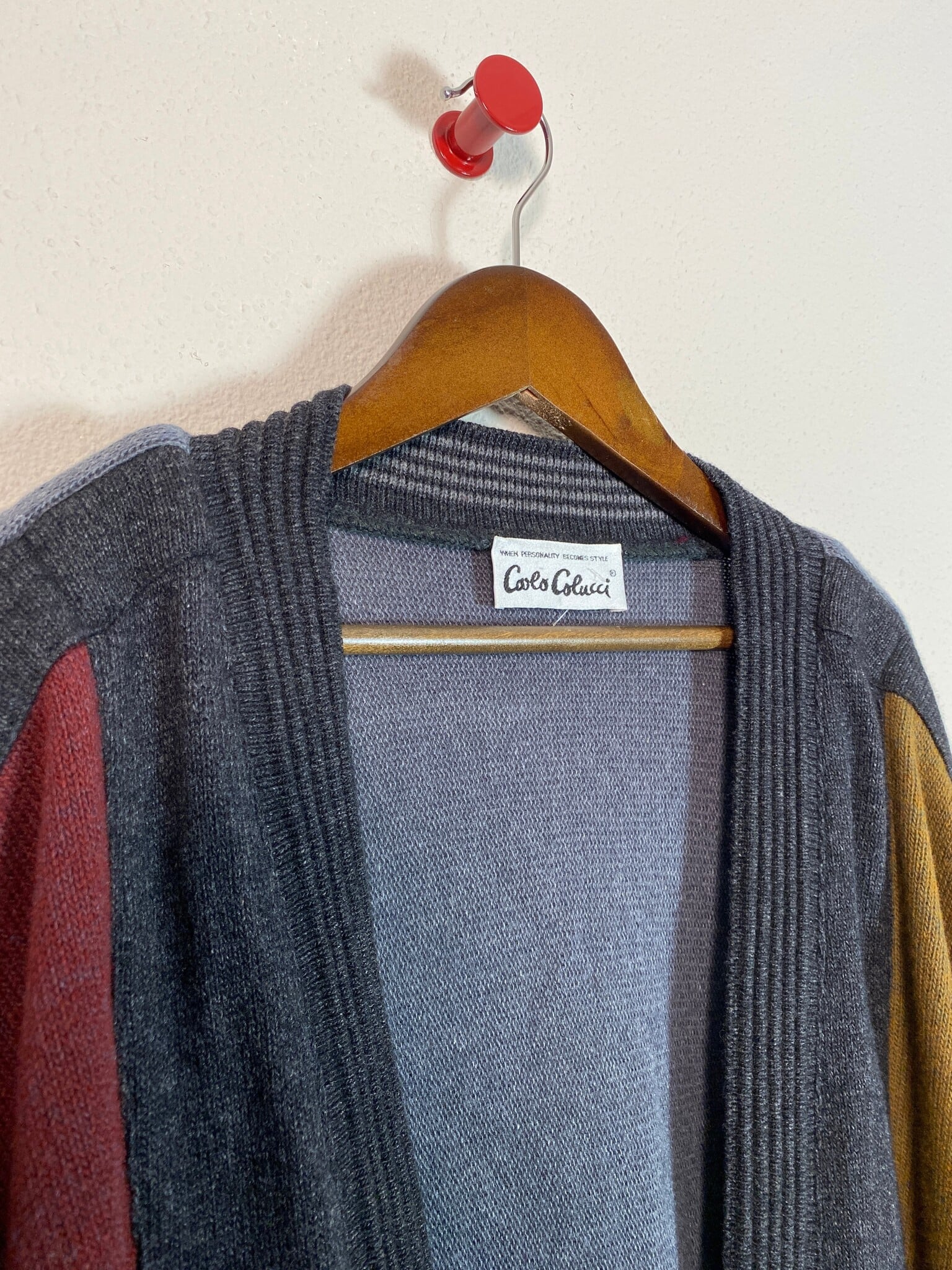 Carlo Colucci vintage colourblock vest grijs rood oker