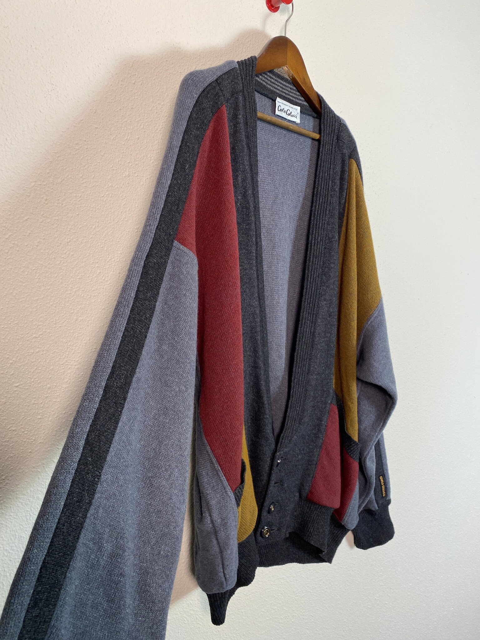 Carlo Colucci vintage colourblock vest grijs rood oker