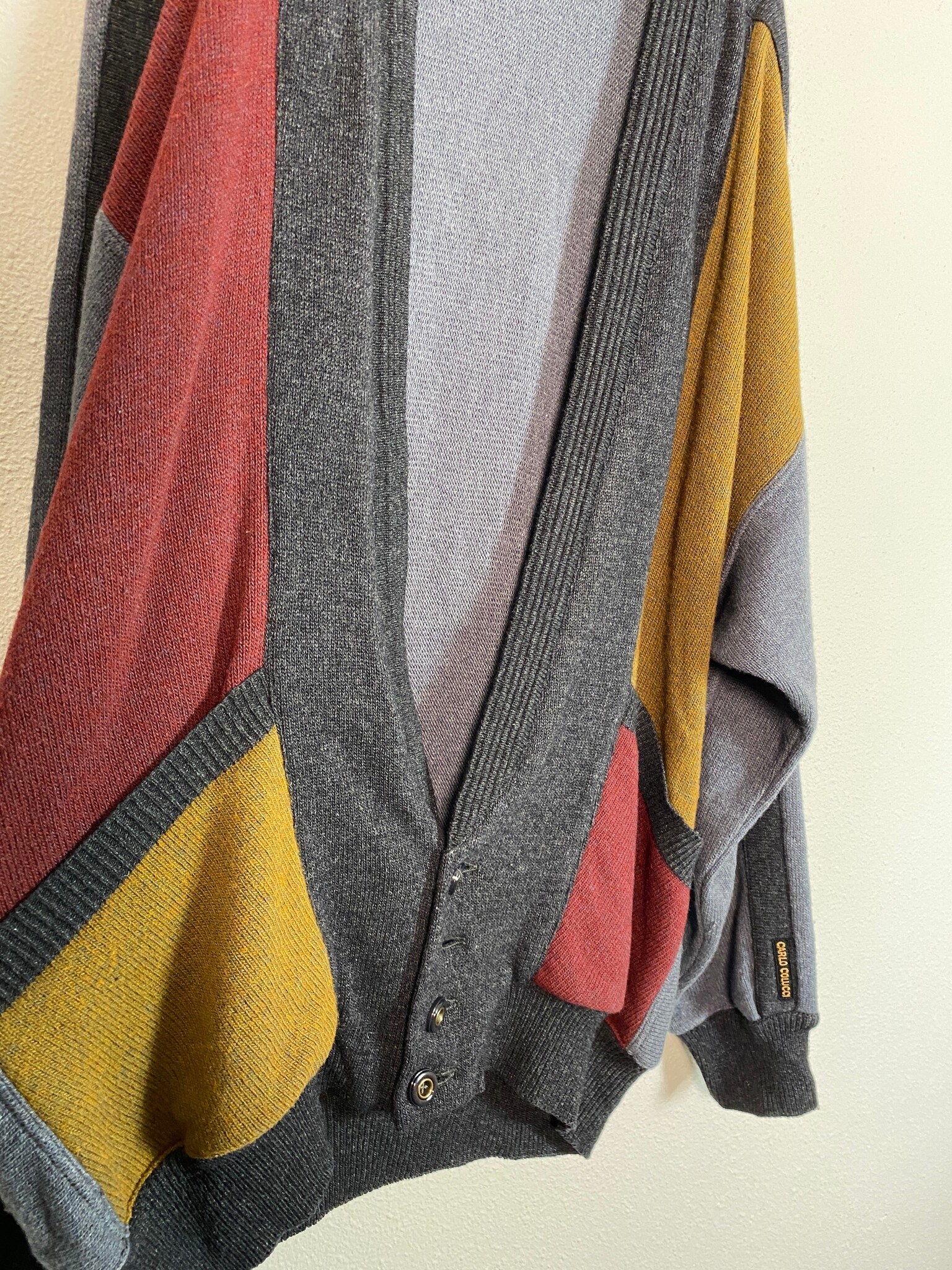 Carlo Colucci vintage colourblock vest grijs rood oker