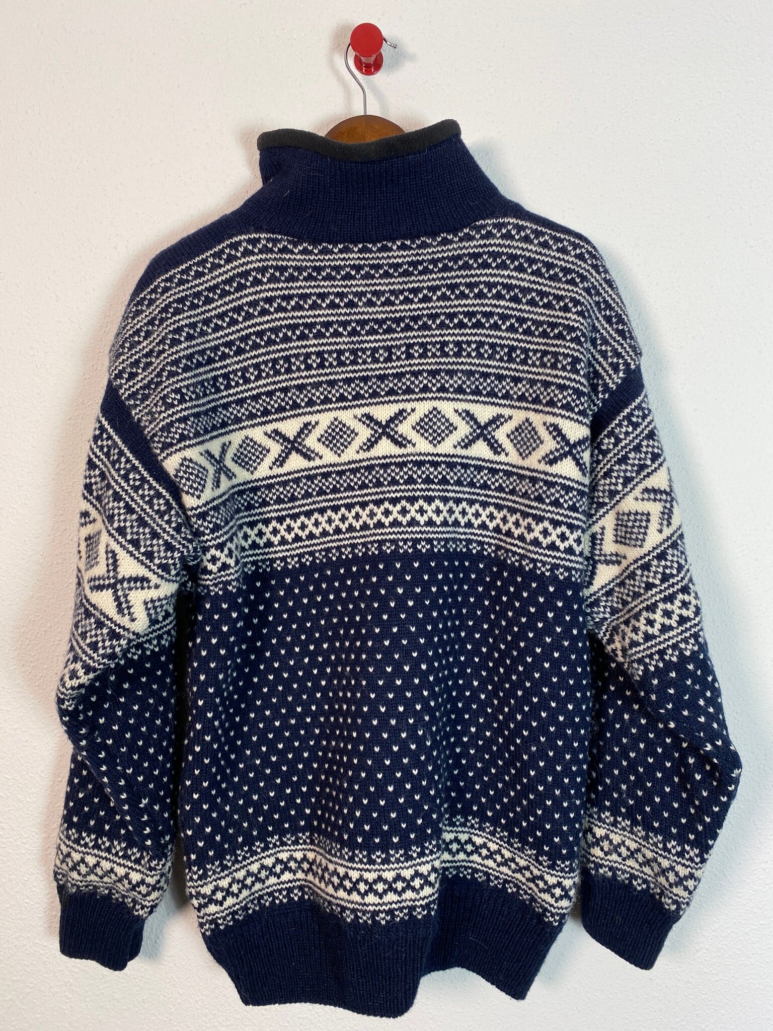 Nordlys of Norway wollen vest Noors patroon marineblauw