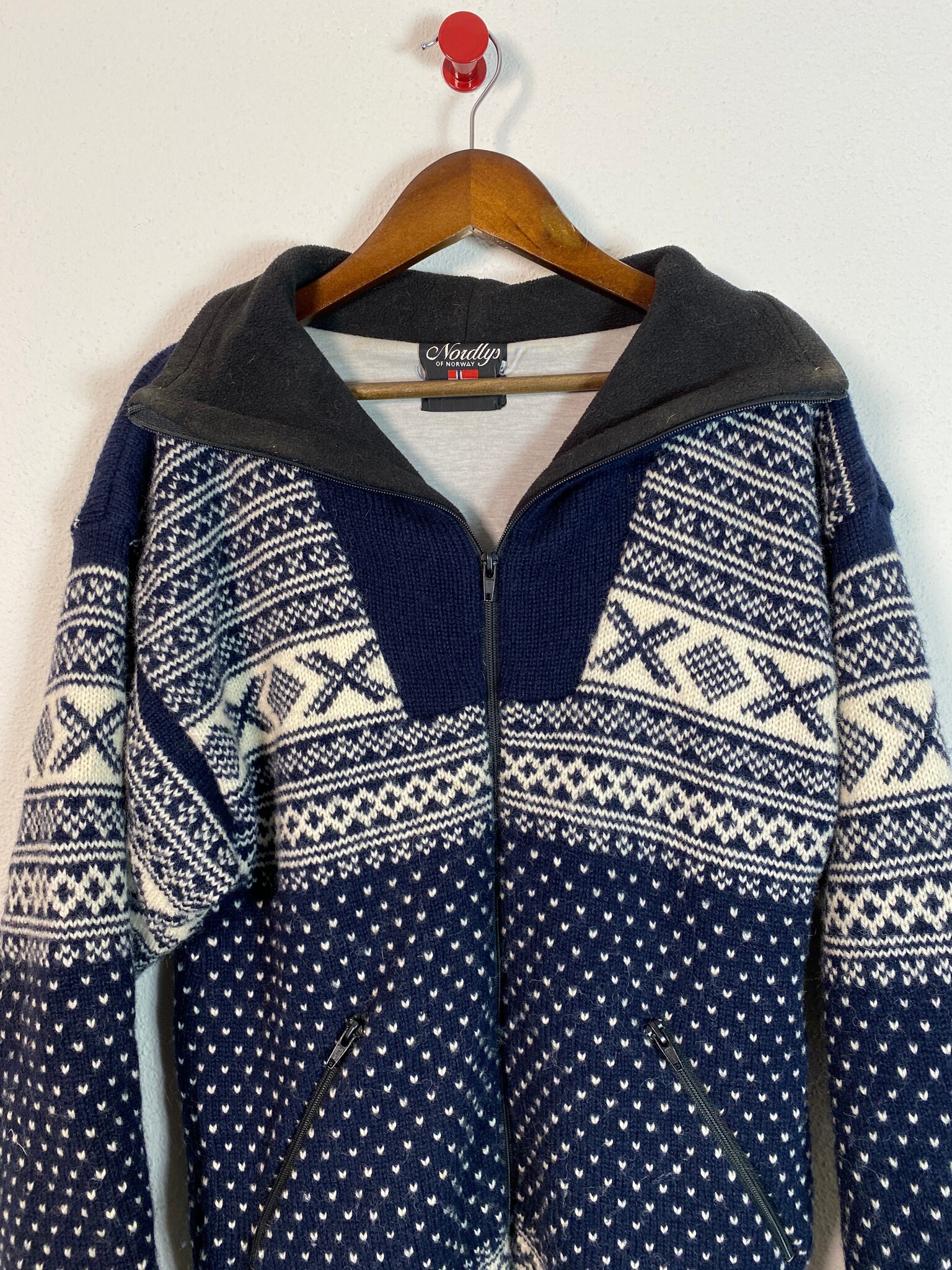 Nordlys of Norway wollen vest Noors patroon marineblauw