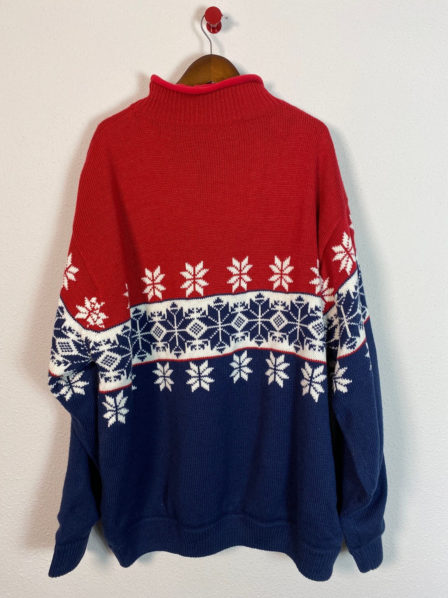 Nielsson vintage halfzip trui sneeuwvlokken rood blauw