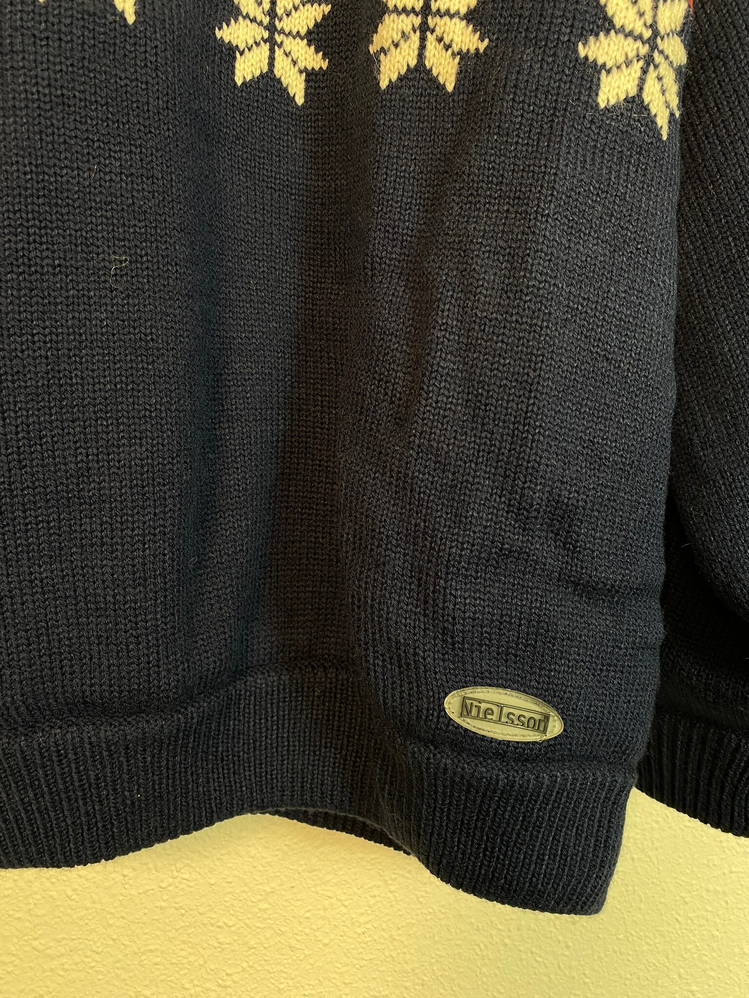 Nielsson vintage halfzip trui sneeuwvlokken rood blauw