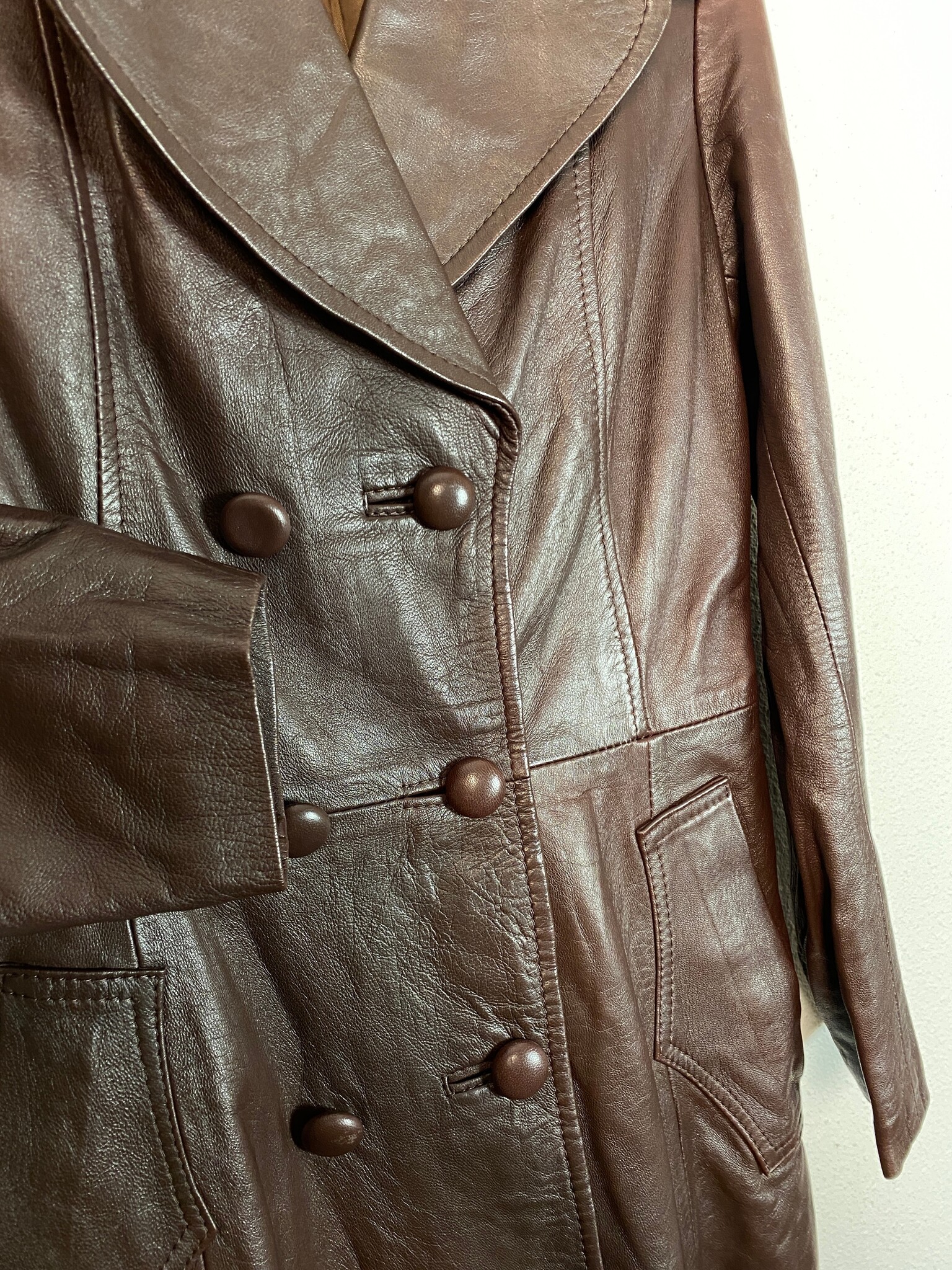 Nomar lange lederen jas bruin dubbele knoopsluiting