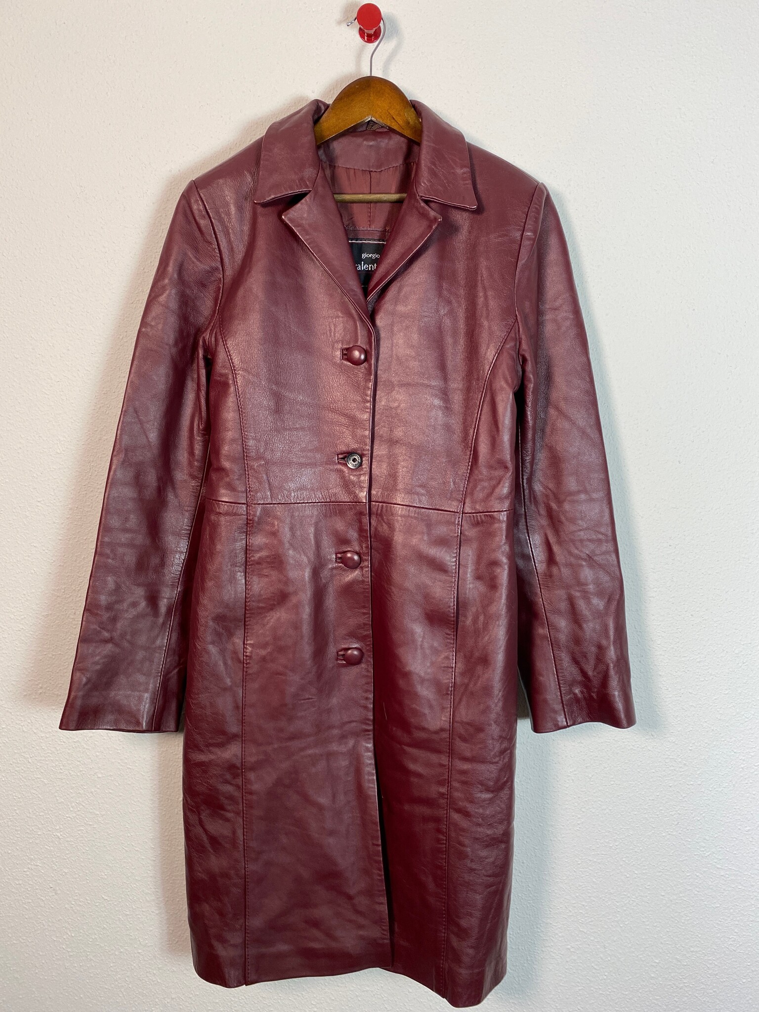 Giorgio Valentino lange leren mantel bordeaux maat S