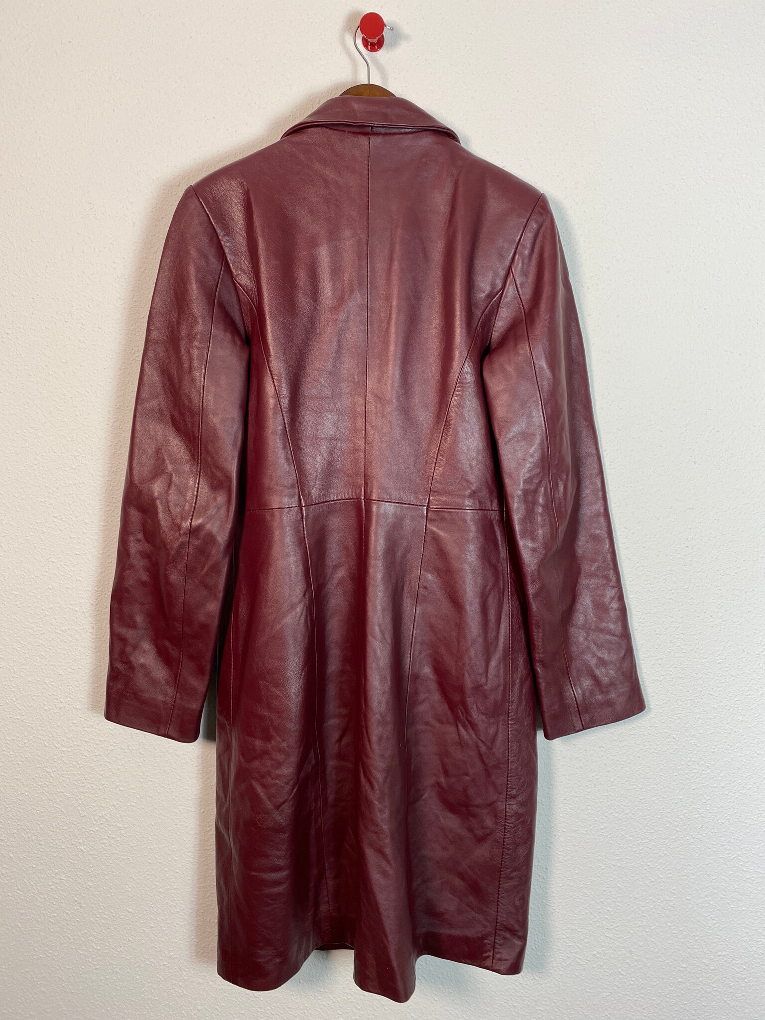 Giorgio Valentino lange leren mantel bordeaux maat S
