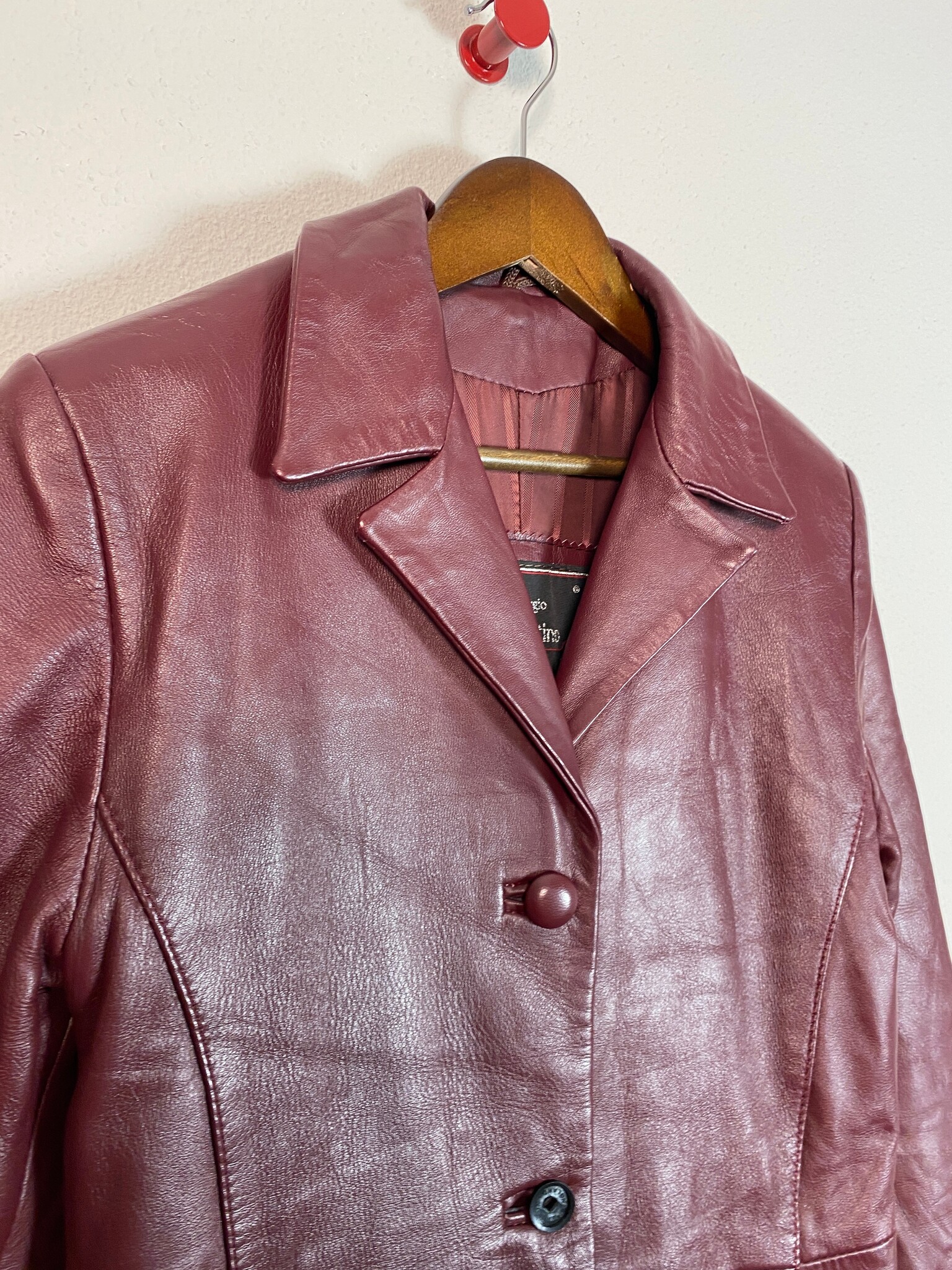 Giorgio Valentino lange leren mantel bordeaux maat S