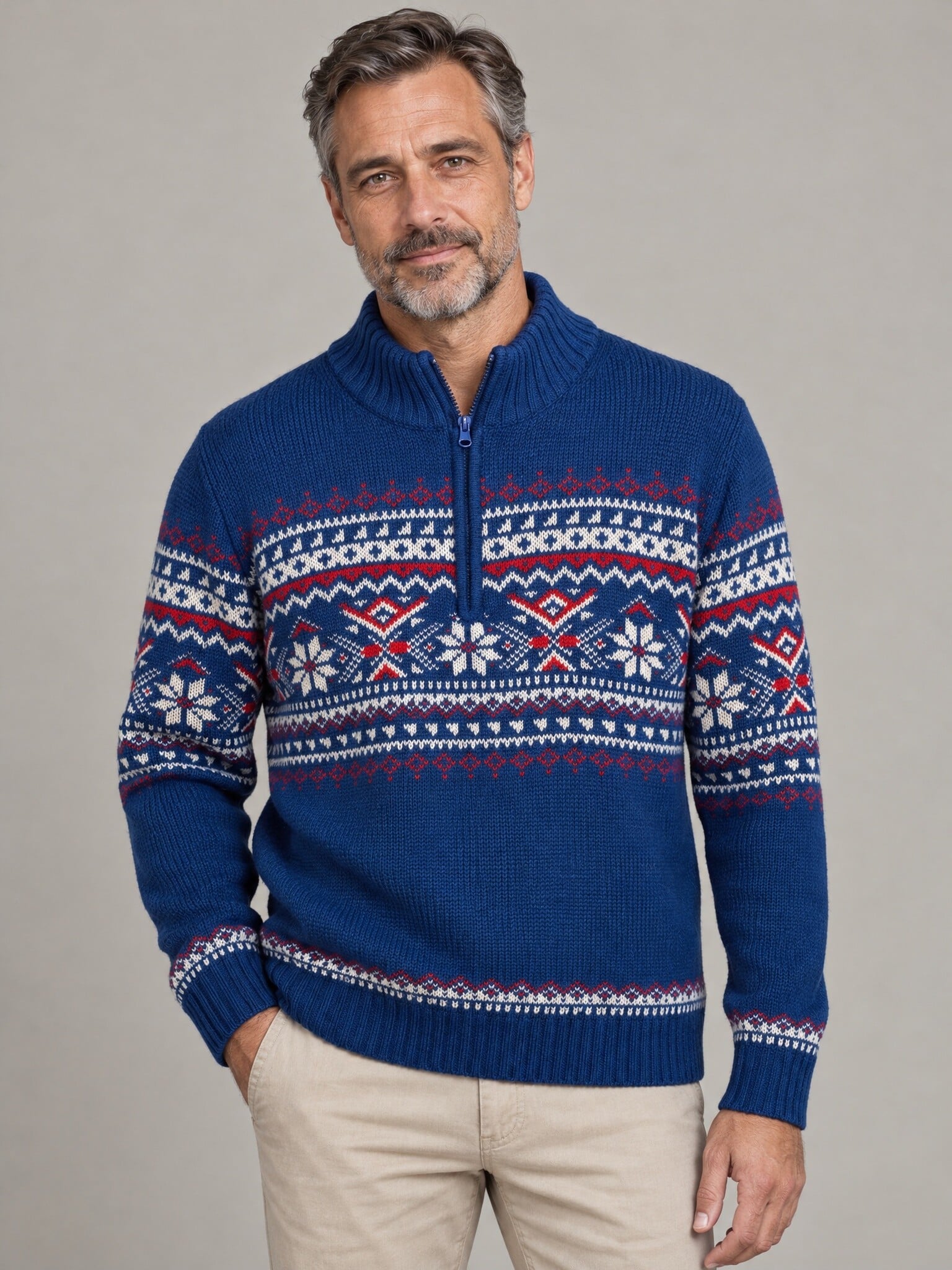 atlas for men heren trui Noors patroon blauw 3XL