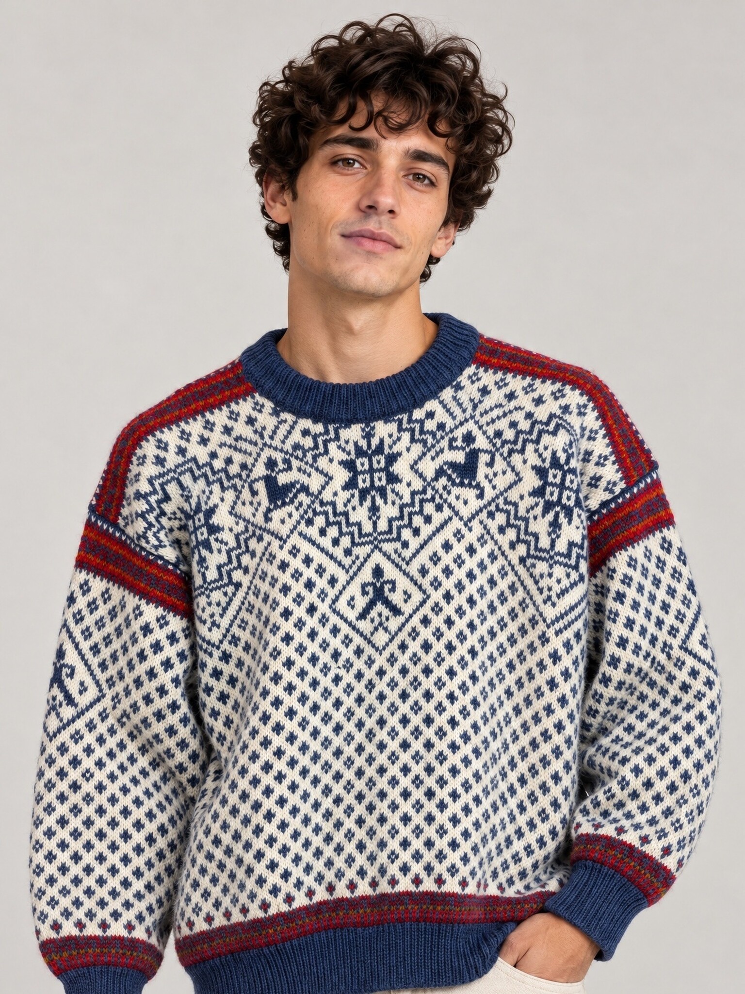 Nordstrikk vintage Noorse trui blauw wit rood