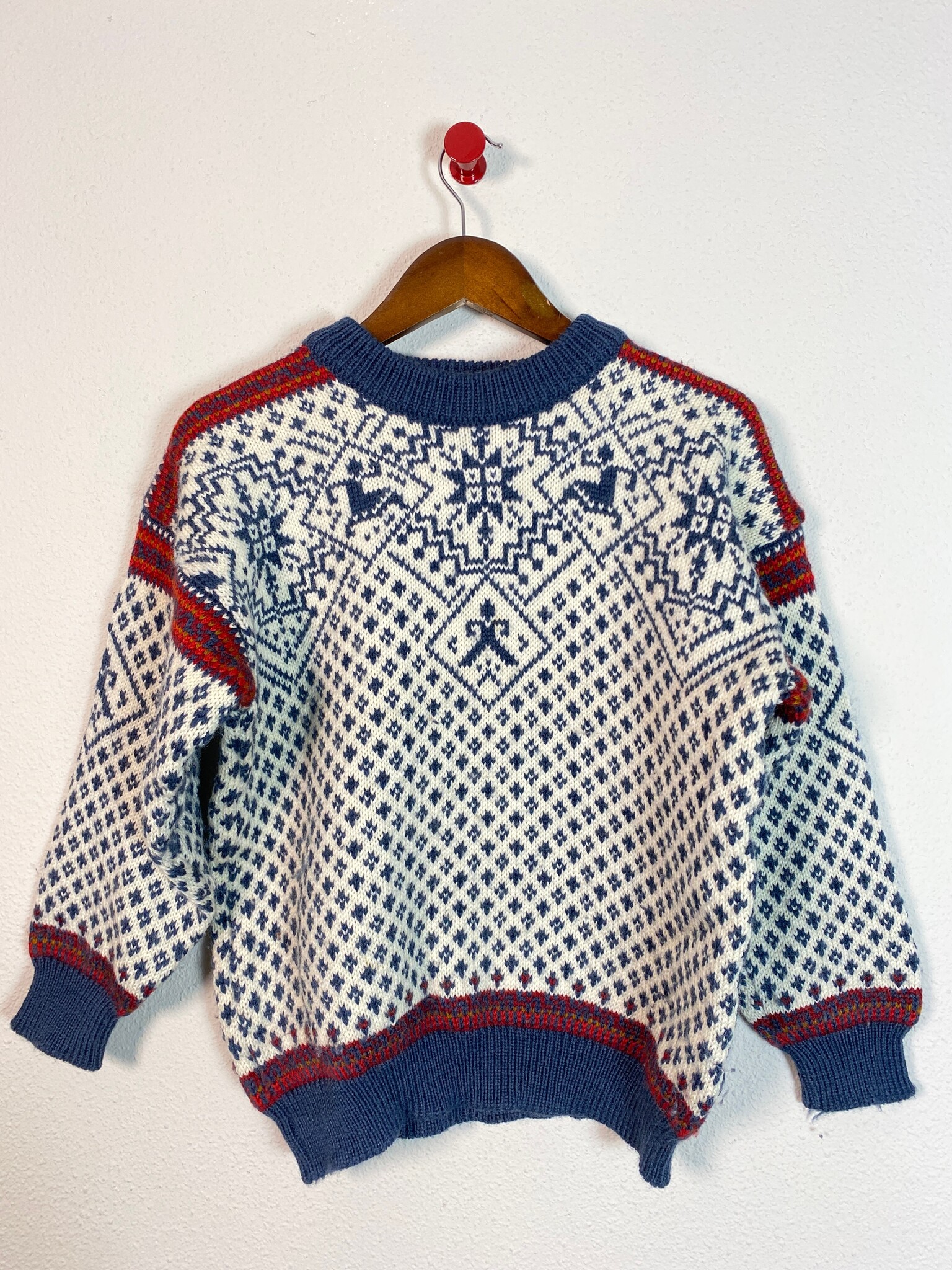 Nordstrikk vintage Noorse trui blauw wit rood