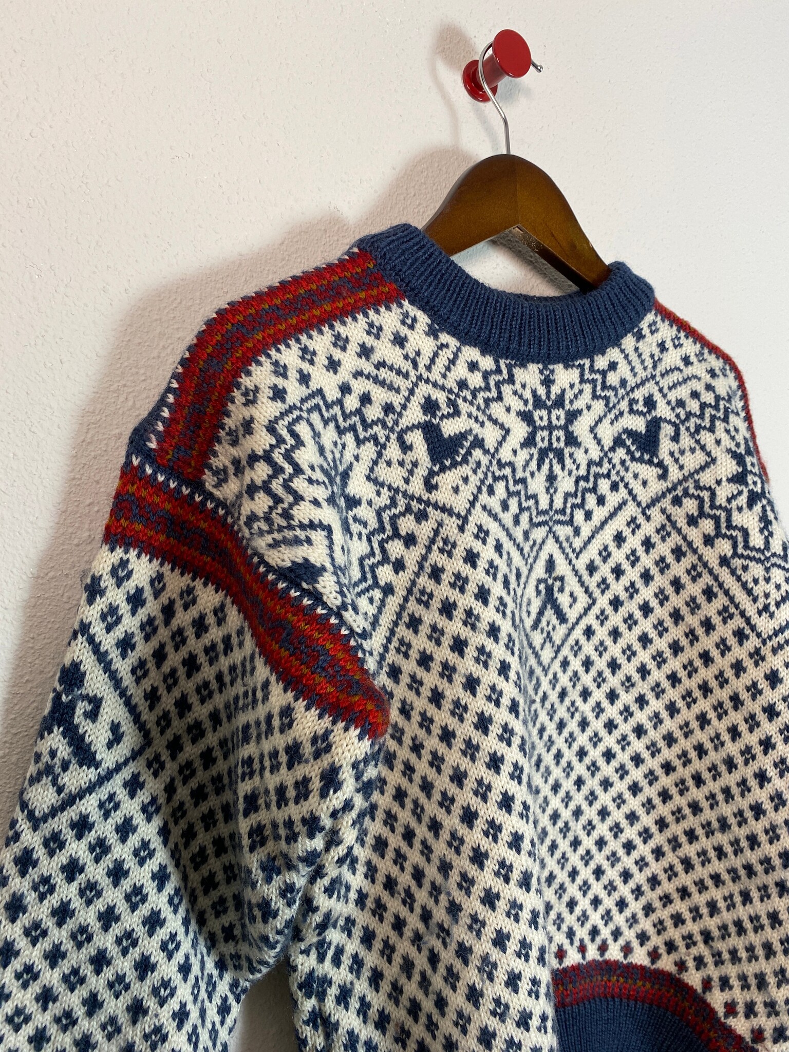 Nordstrikk vintage Noorse trui blauw wit rood