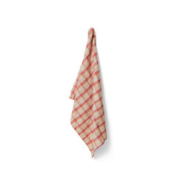 Vida check tea towel strawberry/cream